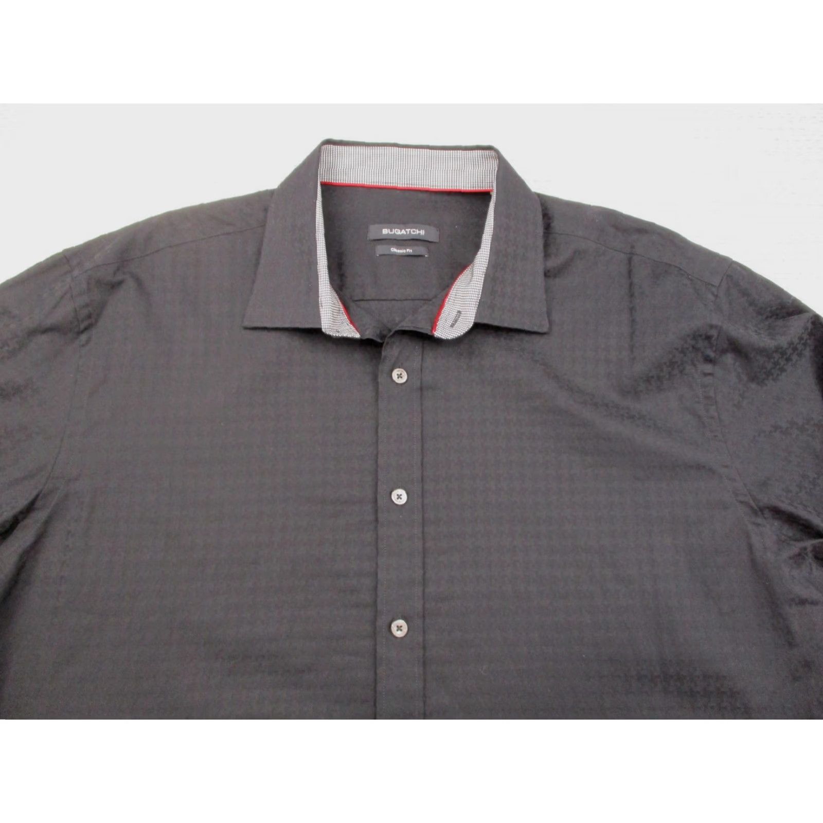 BUGATCHI Bugatchi Shirt Mens XL Black Classic Fit Long Sleeve Dress Button Up Houndstooth Size 46R - 4 Thumbnail
