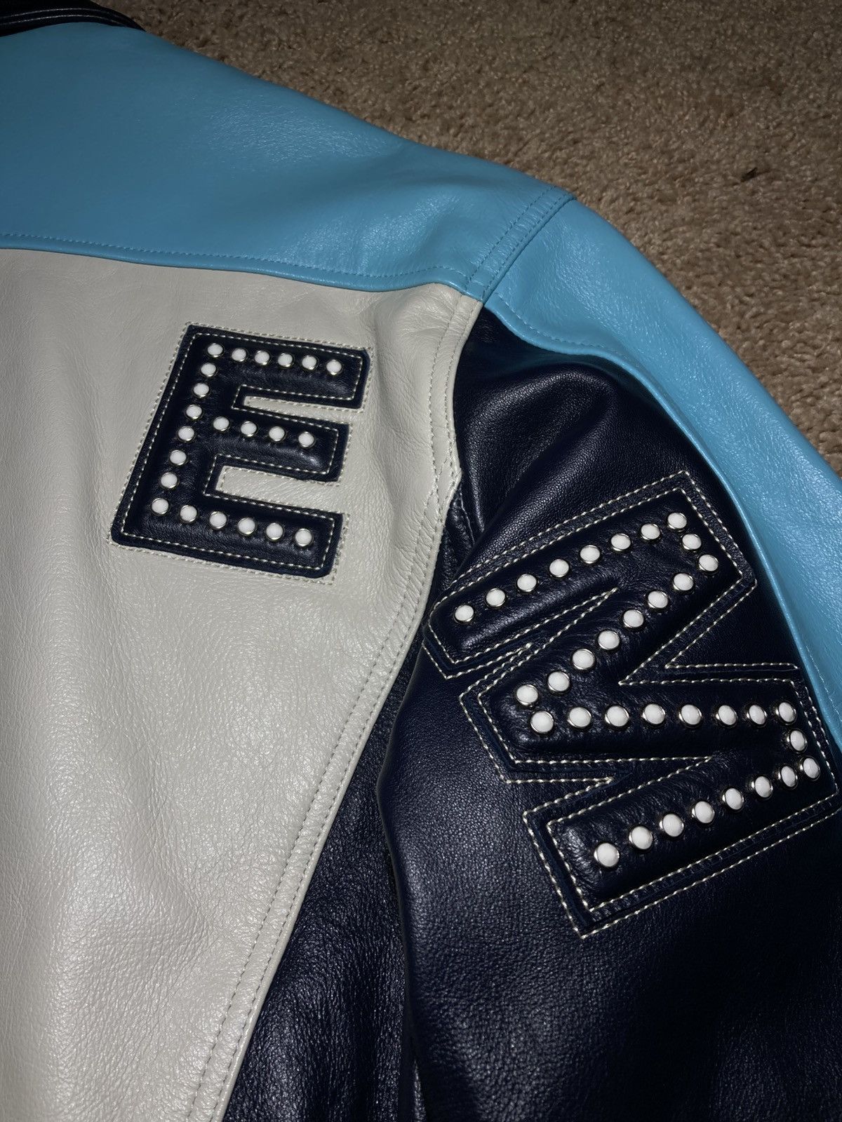 Supreme New SS18 Supreme Studded Arc Logo Leather Jacket Blue 2018 Size US S / EU 44-46 / 1 - 3 Thumbnail