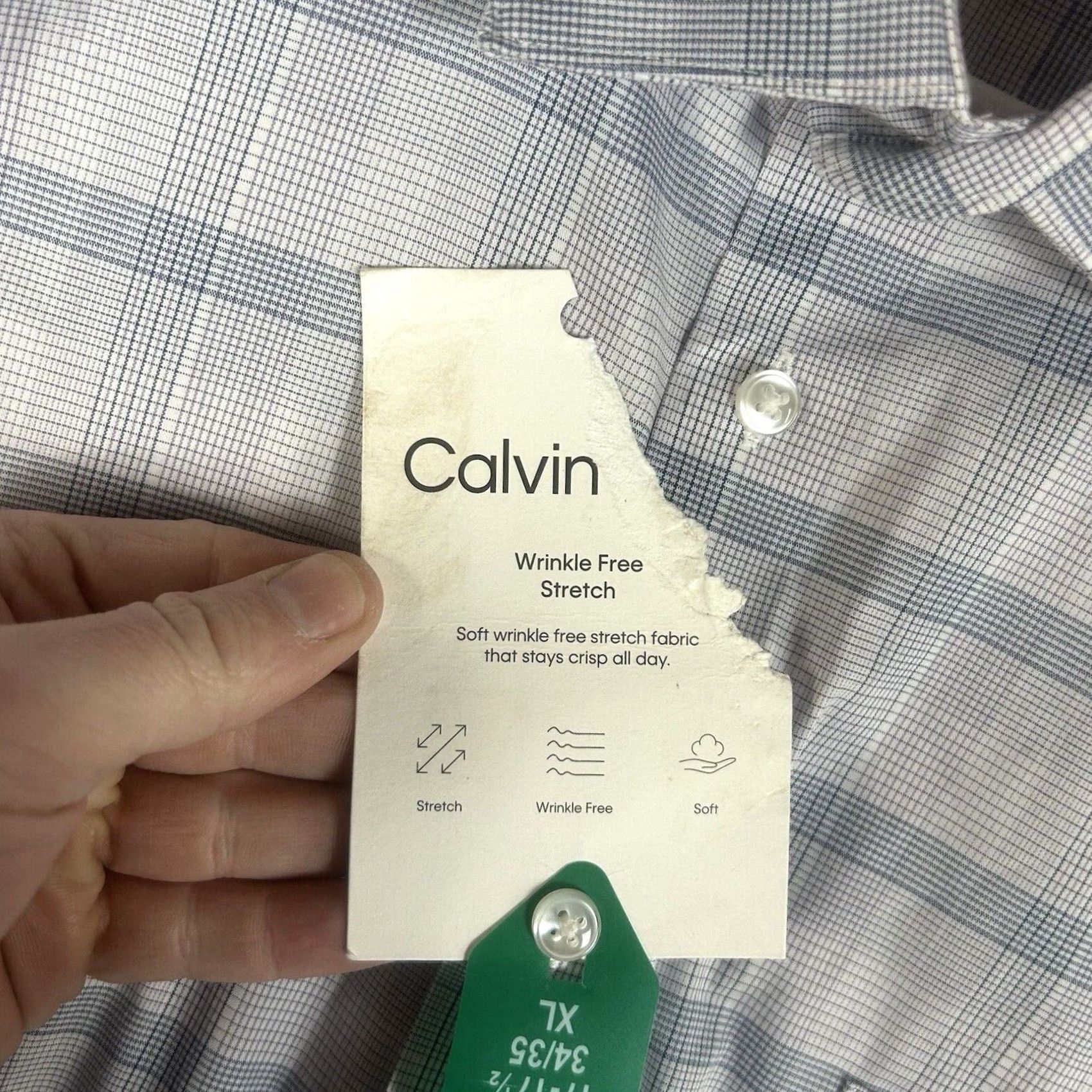 Calvin Klein Calvin Klein Dress Shirt Mens 17.5 XL Regular Fit Wrinkle Free Stretch Blue Plaid Shirt Mens Ladies? No. Size 48R - 2 Thumbnail