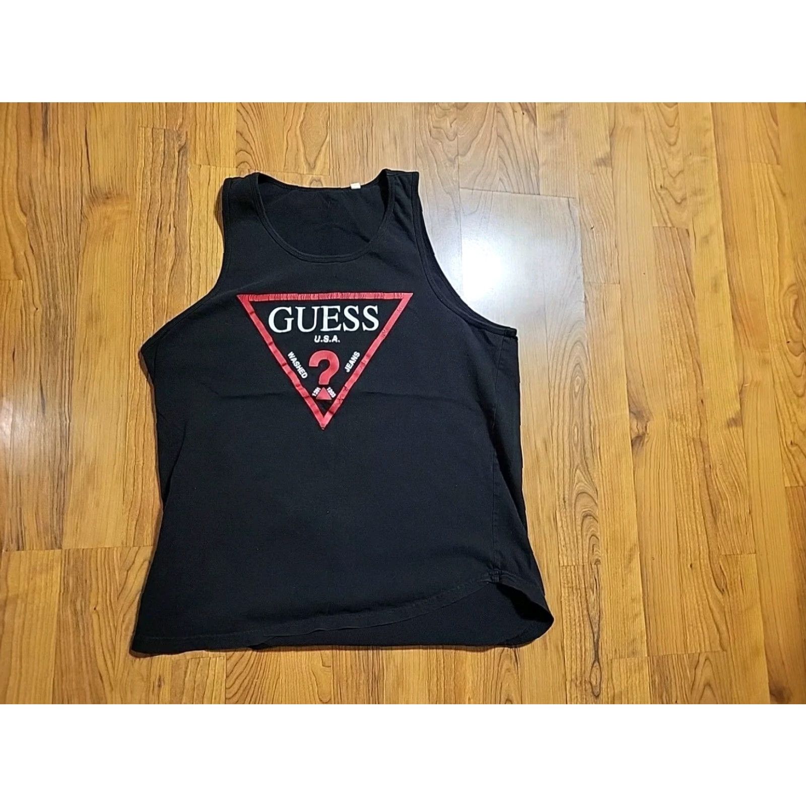 Vintage VINTAGE Guess Tank Top XL Unisex 90s Black Cotton Red Triangle Sportswear Beach Shirt Size US XL / EU 56 / 4 - 5 Thumbnail
