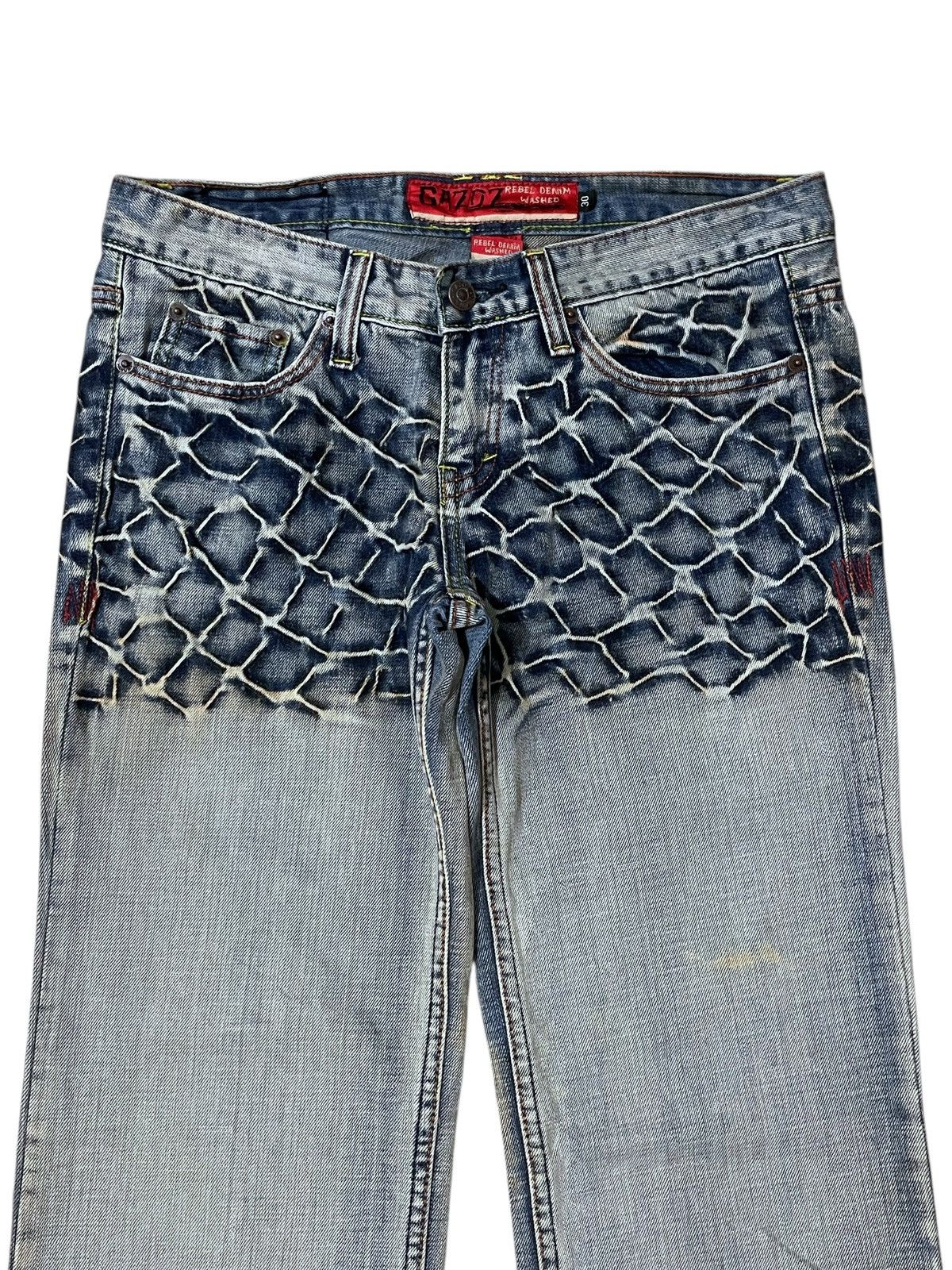 GOSTAR DE FUGA FLARED💥 GAZOZ Web Dirted Style Rebel Denim Washed Size US 31 - 3 Thumbnail