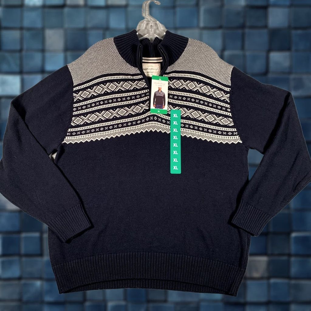 Weatherproof VINTAGE Weatherproof Sweater Mens XL Blue Navy Fair Isle Zip Mock Neck Pullover Size US XL / EU 56 / 4 - 1 Thumbnail