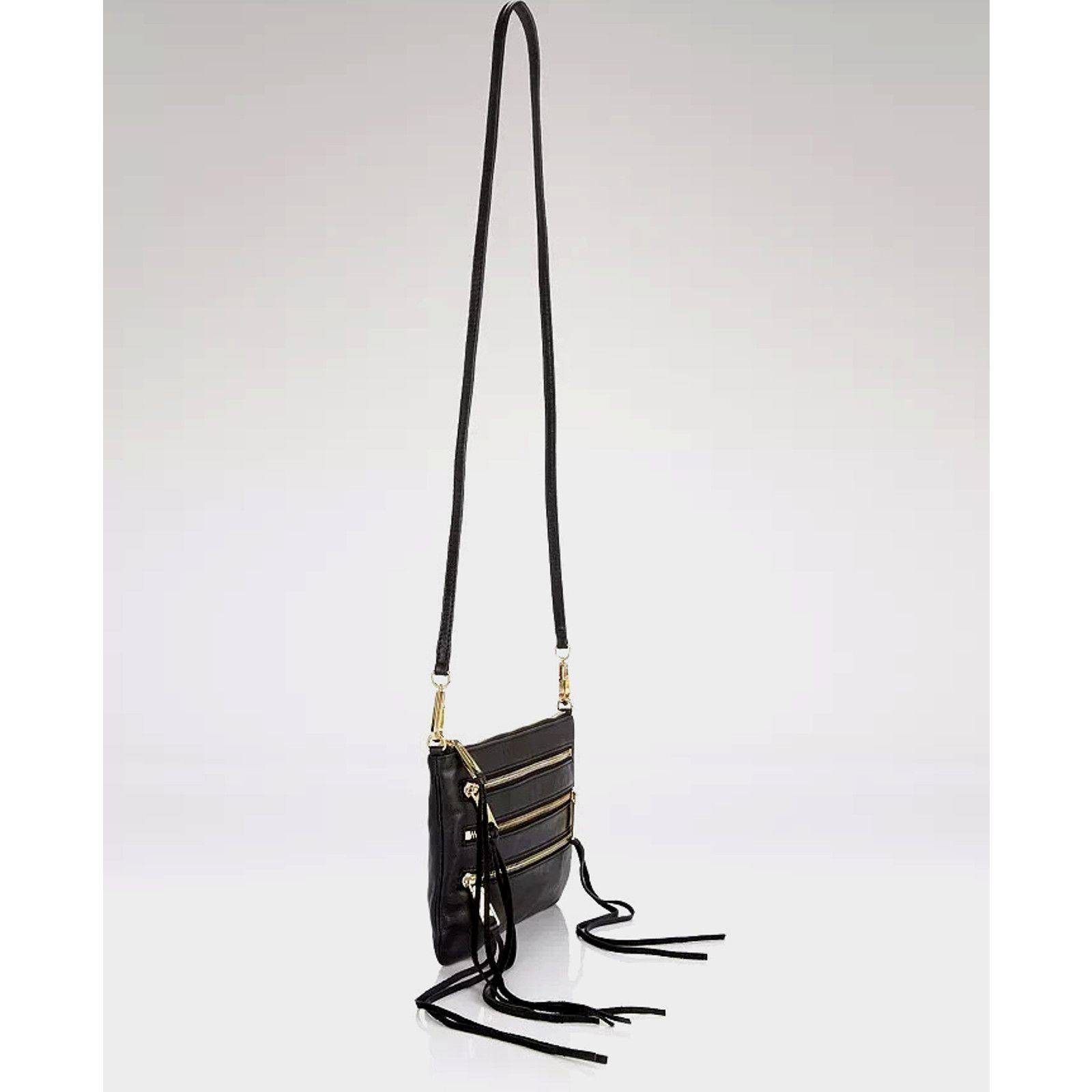 REBECCA MINKOFF Rocker Crossbody Pebbled Black Leather Purse