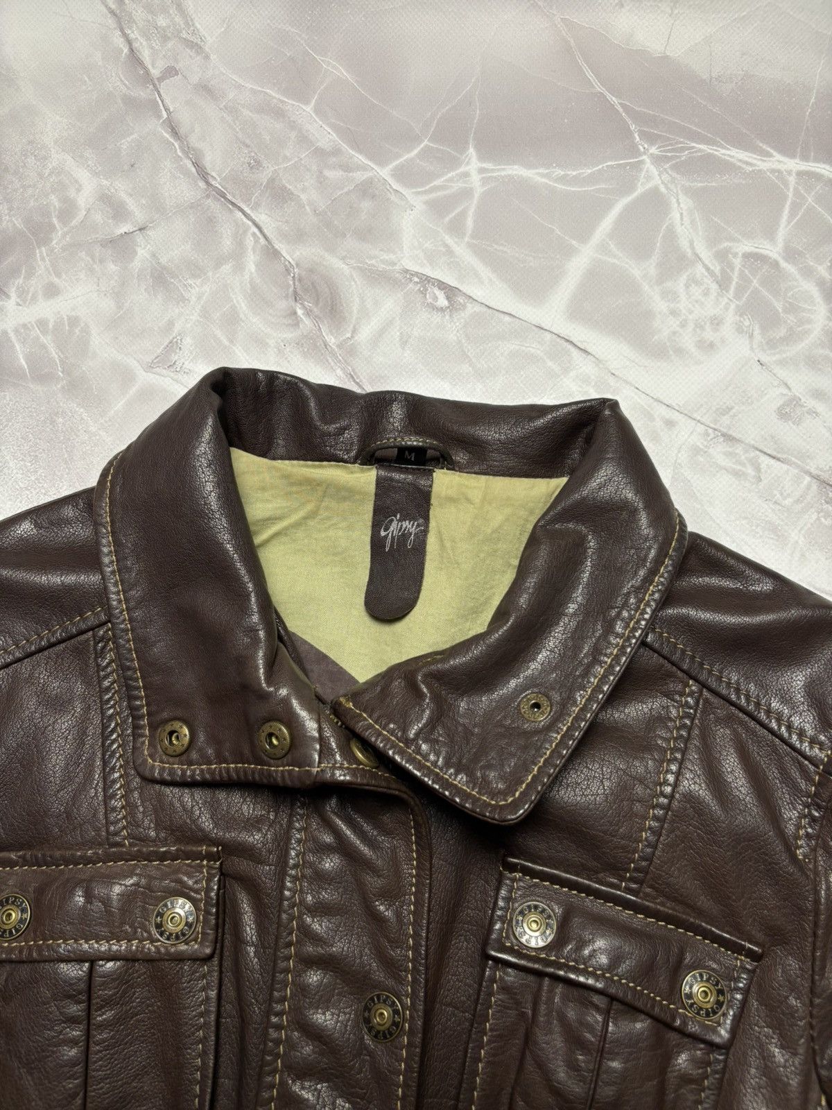 Gypsy Gipsy by Mauritius Leather Jacket Brown Biker Moto Utility Size M / US 6-8 / IT 42-44 - 5 Thumbnail