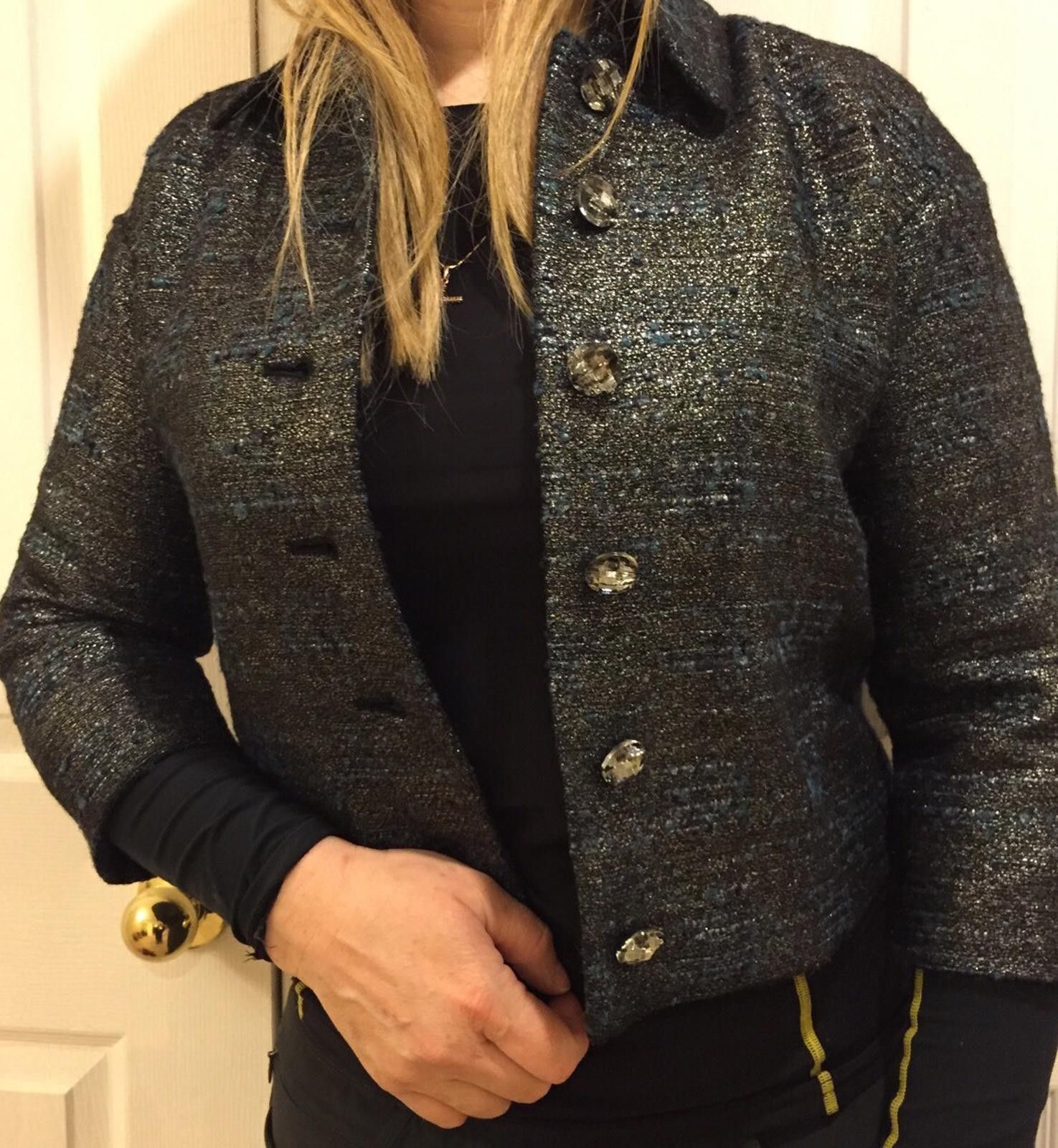 Worthington Worth New York Peacock Lurex Boucle Chic Jacket Ret$698 Sz 0 Size XS / US 0-2 / IT 36-38 - 2 Thumbnail