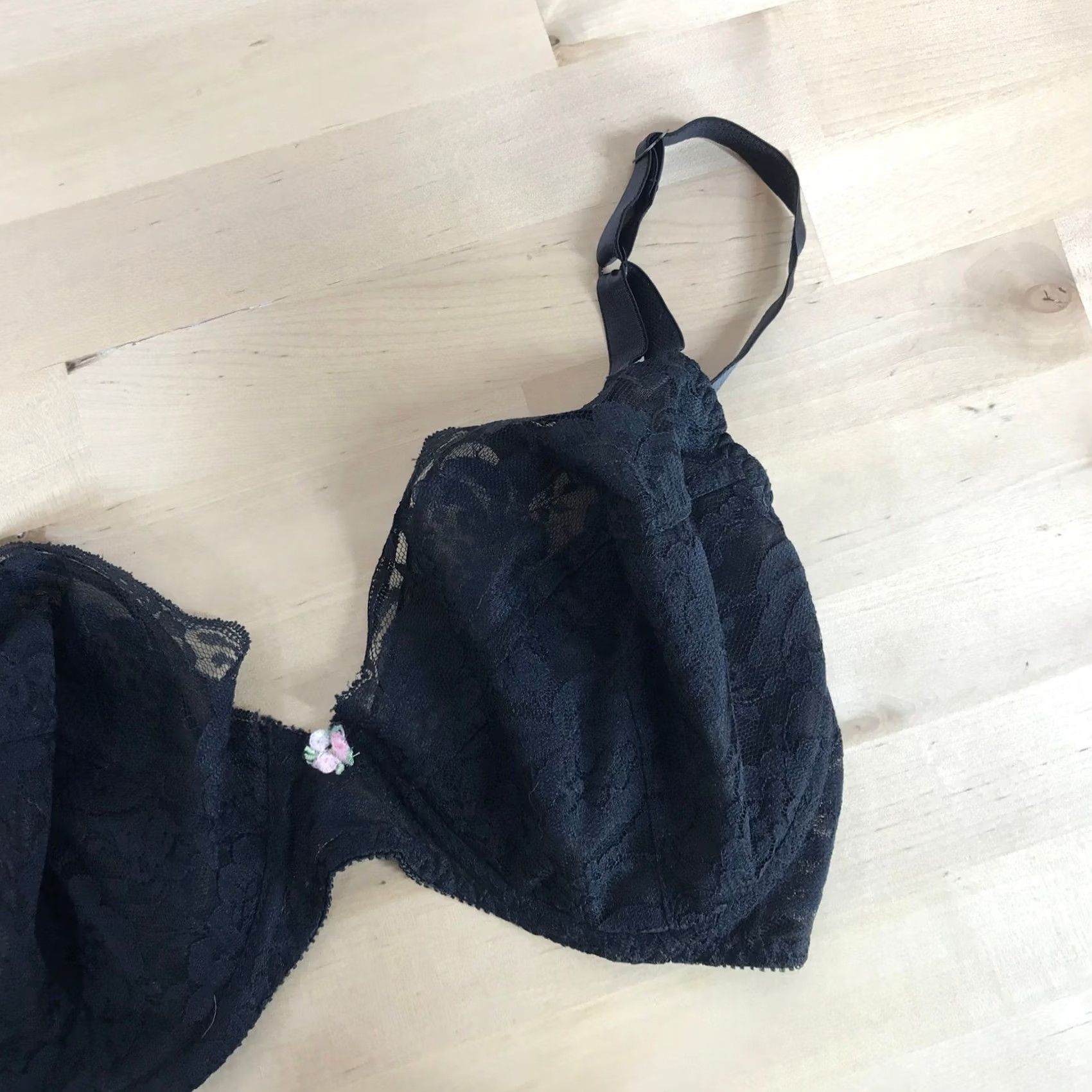 Vintage VINTAGE Fredericks of Hollywood Underwire Bra 34C 34 Black Floral Lace Rosebud H361 1990s Womens Size ONE SIZE - 3 Thumbnail