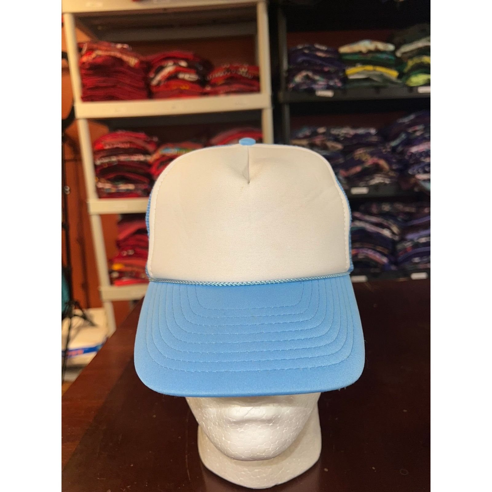 Vintage Vintage White Blue Hat Trucker Blank Cap Snapback Headwear Size ONE SIZE - 1 Thumbnail