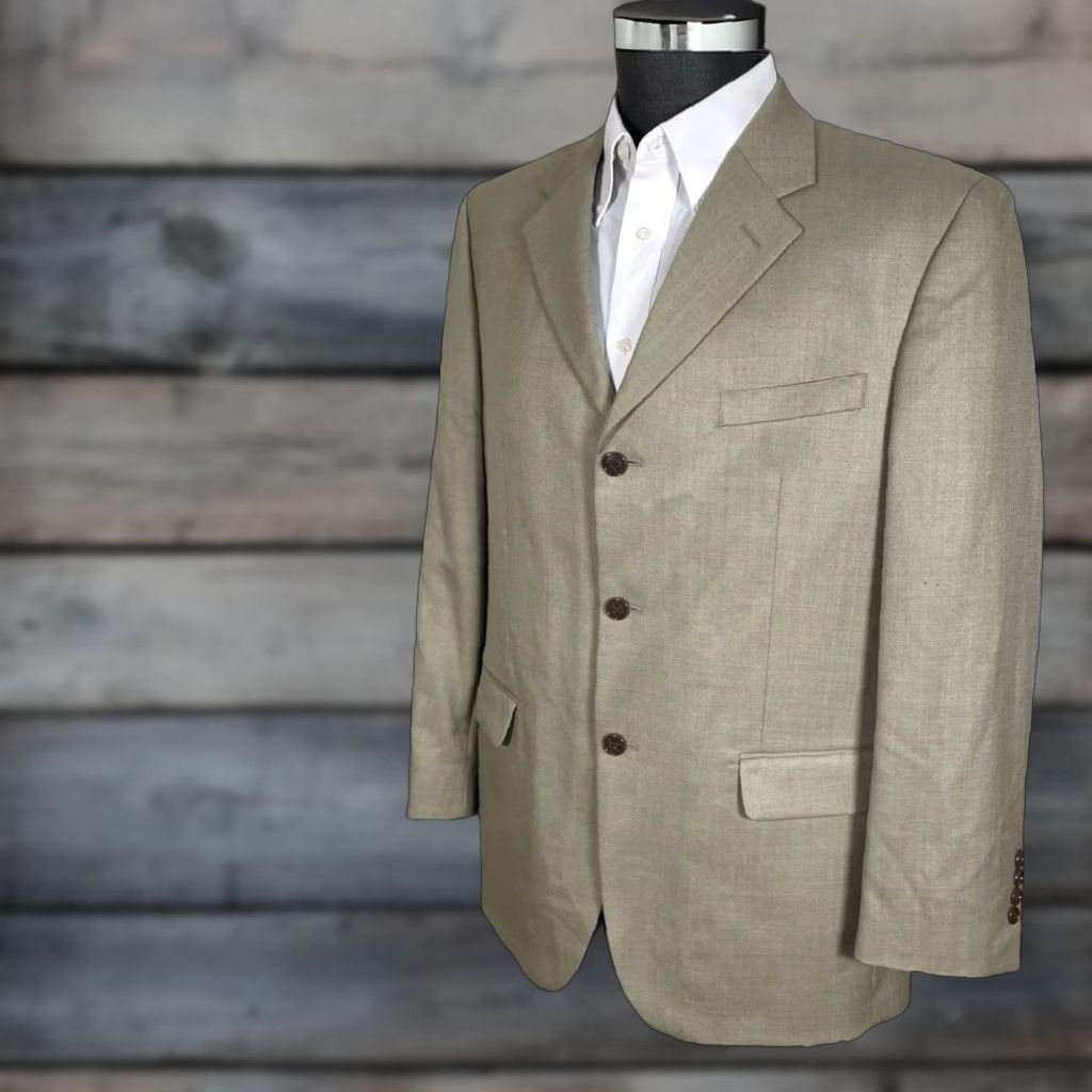 VINTAGE Jones New York Sport Coat Men 42R Beige Wool Silk