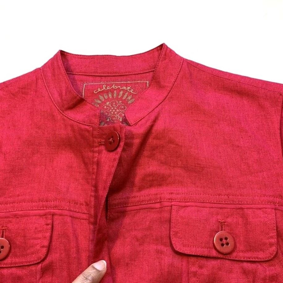 Coldwater Creek Coldwater Creek Jacket Womens 6 100% Linen Button Front Long Sleeve Pockets Pink Size M / US 6-8 / IT 42-44 - 7 Thumbnail