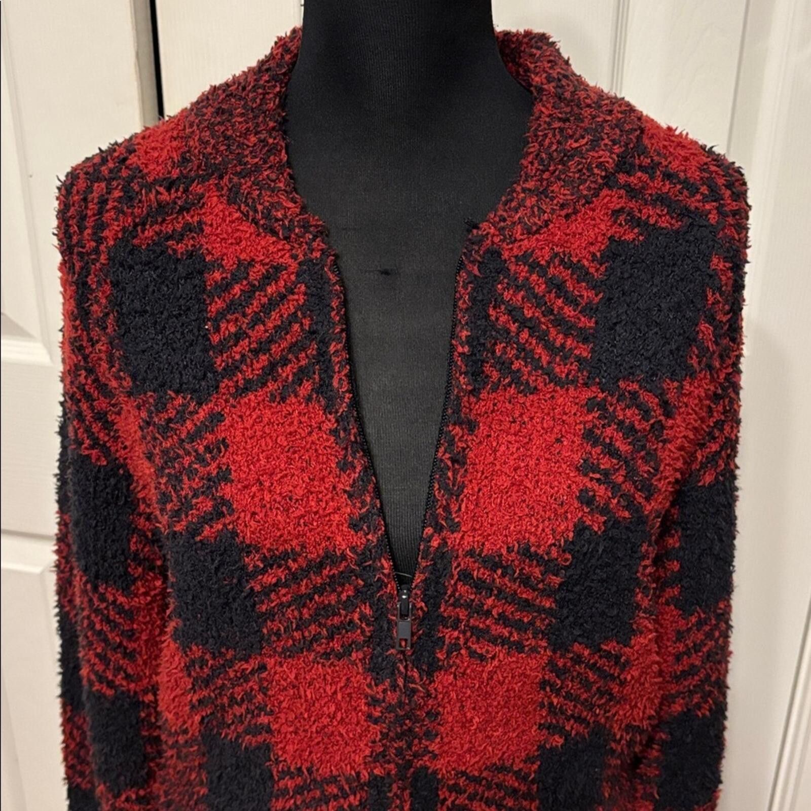 Swims SKIMS Red and Black Plaid Zip-Up Cozy Jacket Size L / US 10 / IT 46 - 3 Thumbnail