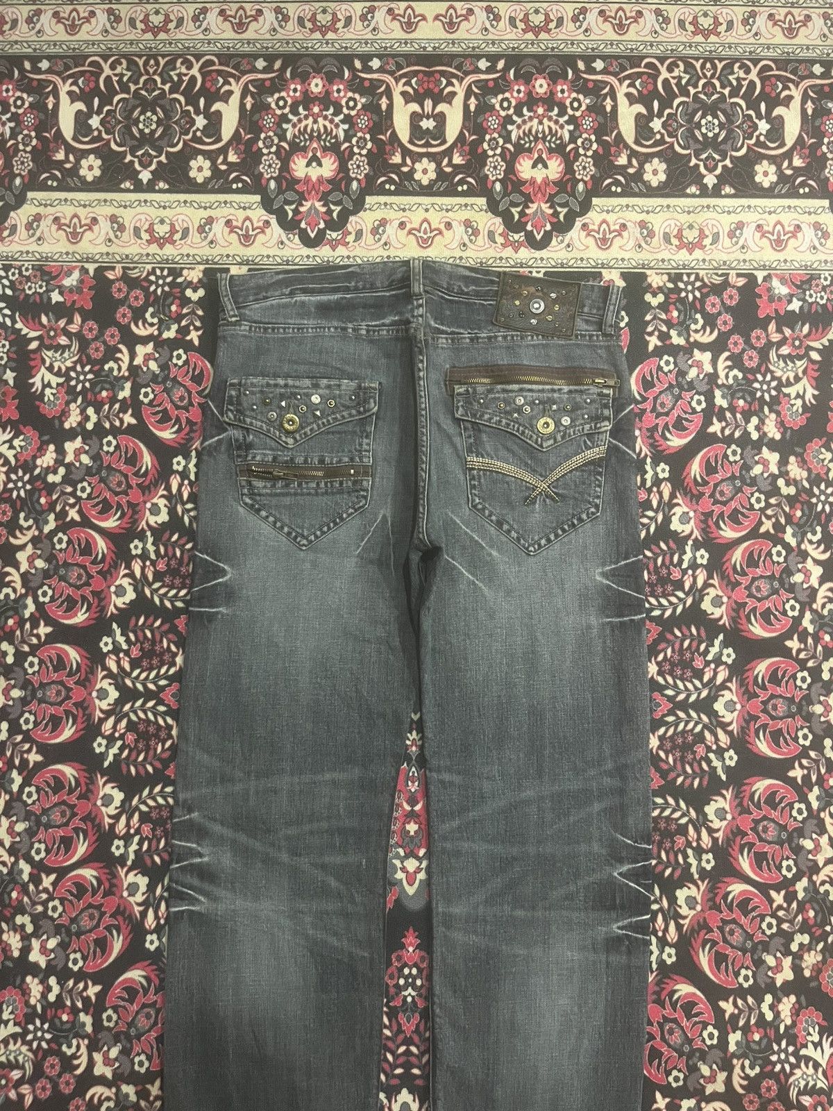 Japanese Brand Japanese Brand Villand Dark Whisker Washed Rhinestone Jeans Size US 36 / EU 52 - 5 Thumbnail