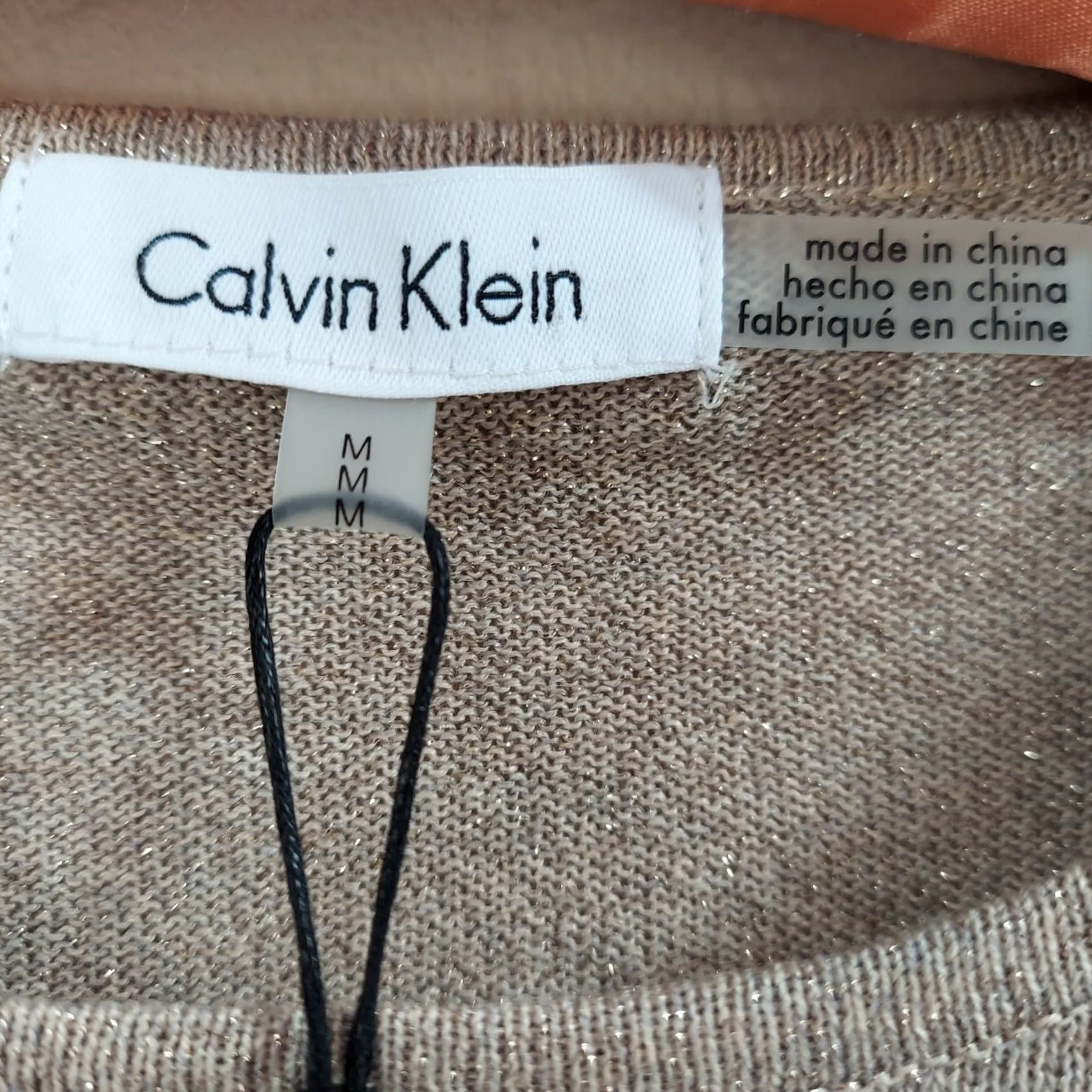 Calvin Klein Calvin Klein Womens Knit Metallic Bell Sleeves Sweater Medium Tan Pullover New Size M / US 6-8 / IT 42-44 - 3 Thumbnail