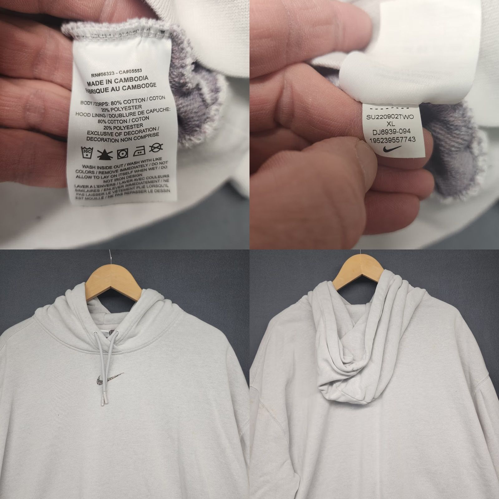 Nike VINTAGE Nike Hoodie Mens XL Center Swoosh White Womens? Size US XL / EU 56 / 4 - 8 Thumbnail