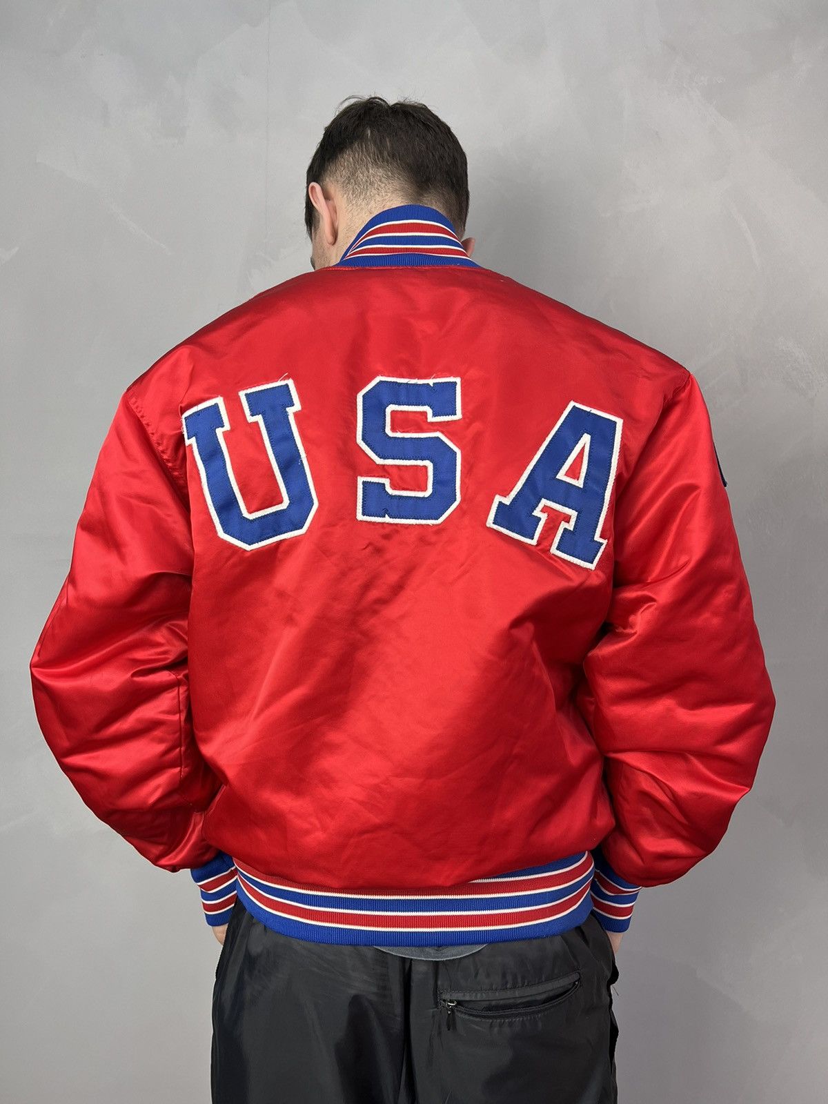 Vintage USA Satin Bomber Jacket Varsity 05 Two Tone 2000s