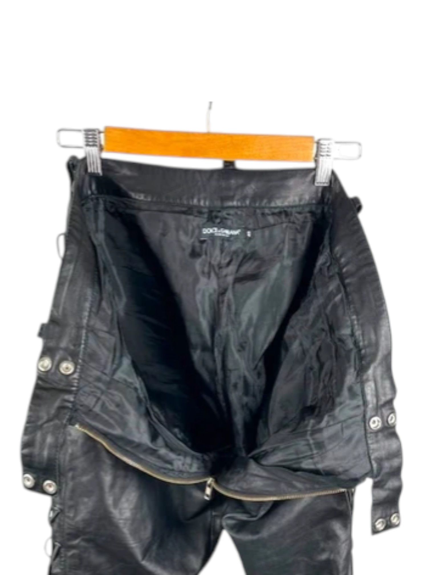 Dolce & Gabbana Dolce & Gabbana Black Leather Lace-Up Moto Trousers Size US 32 / EU 48 - 4 Thumbnail
