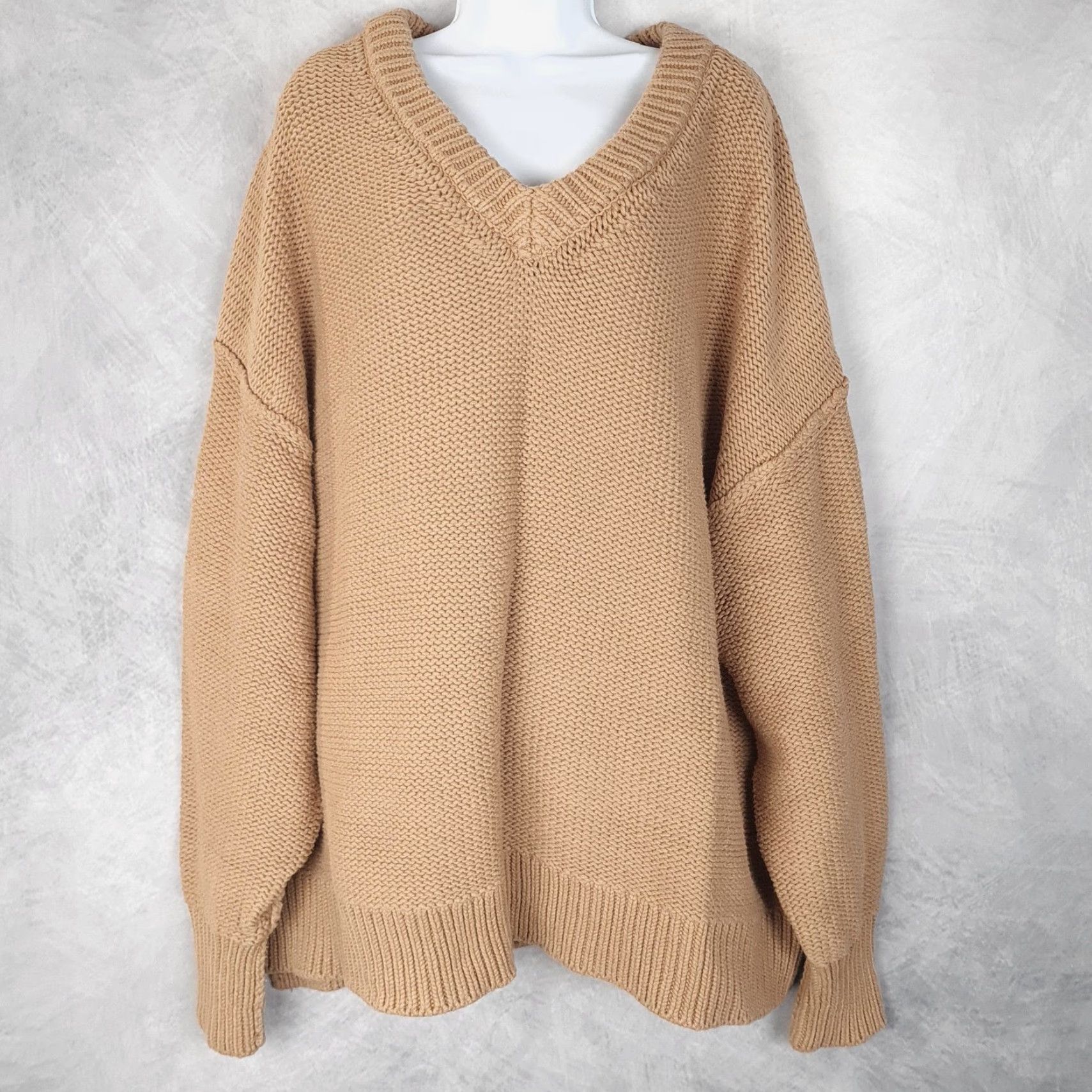 Free People Free People Sweater Womens Large Brown V-Neck Oversized Pullover Knits Chunky Knit Casual Fall Winter Size L / US 10 / IT 46 - 2 Thumbnail
