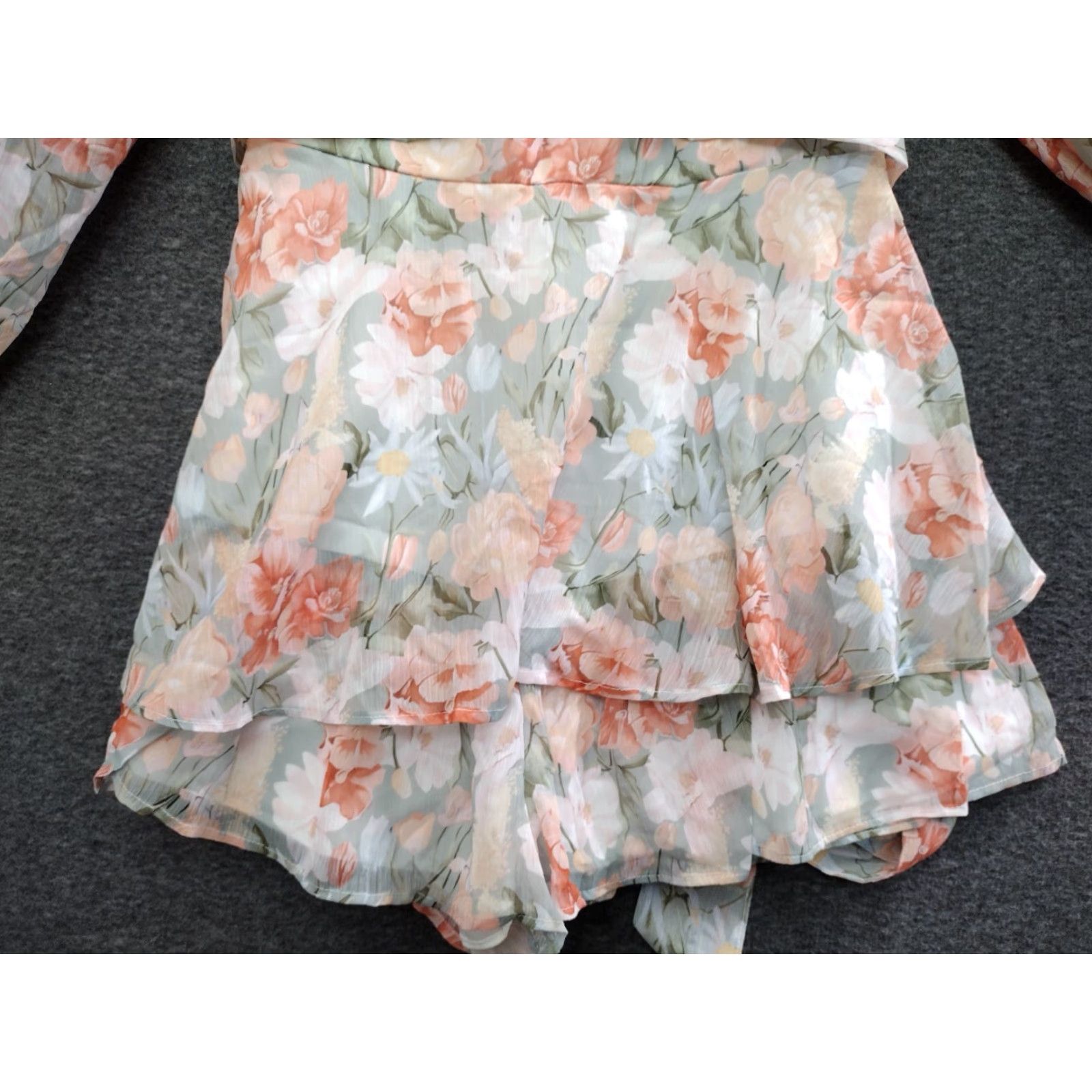 Vintage Lady Romper Mini Dress Floral Printed Puff Sleeve Jumpsuit Size S Size S / US 4 / IT 40 - 4 Thumbnail