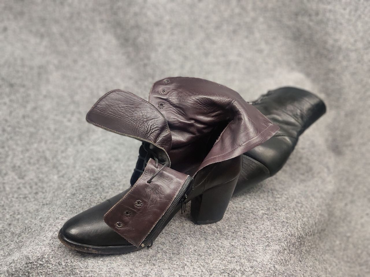 MoMA Moma Design Lace up zip Black leather Ankle heeled Boots Size US 10 / IT 40 - 19 Thumbnail