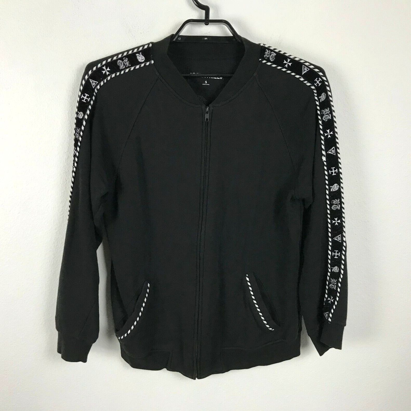 image of Been Trill Beentrill Jacket Size S Embroidered Skeletons Black White Full Zip Mens Pockets
