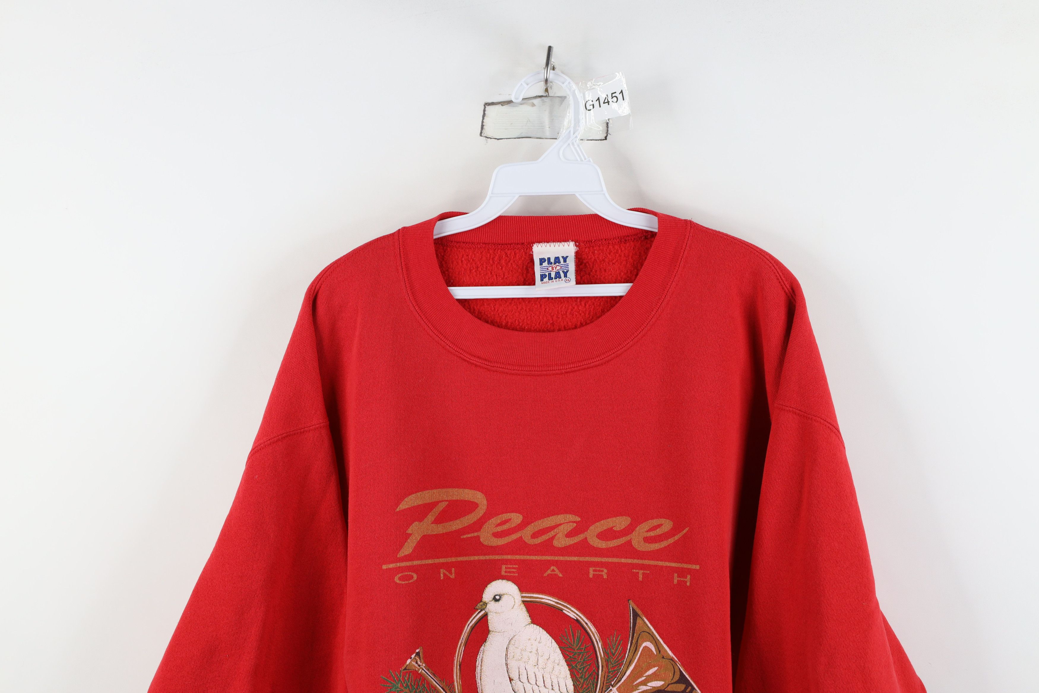 Vintage Vintage 90s Christmas Dove Peace On Earth Sweatshirt Red USA Size XL / US 12-14 / IT 48-50 - 2 Thumbnail