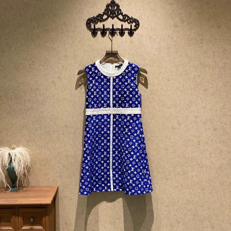 Louis Vuitton Louis Vuitton Blue presbyopic full-print flocked dress Size XS / US 0-2 / IT 36-38 - 1 Thumbnail