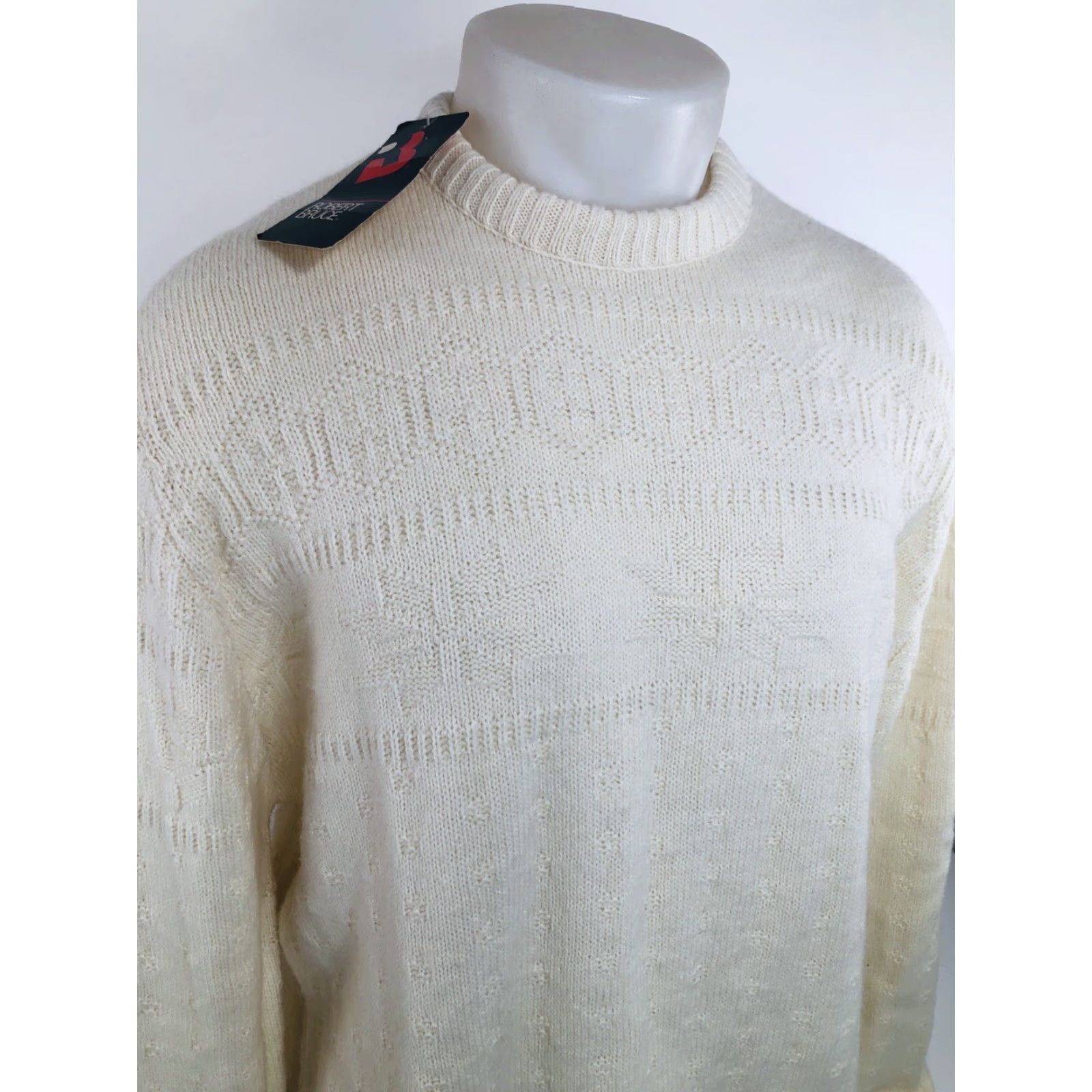 Vintage Robert Bruce Christmas Snowflake IVORY 2XLT Big & Tall Pullover Sweater Mens Smokefree Holiday Knit Wool Blend Size US XXL / EU 58 / 5 - 2 Thumbnail