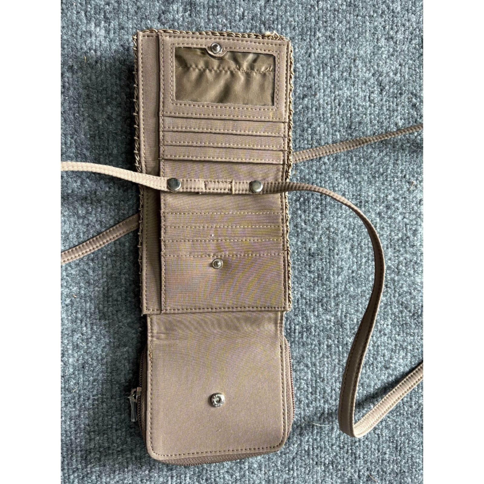 Vintage VINTAGE Victory Wallet Womens Tan Brown With Shoulder Strap Woven Fabric Coin Pouch Card Cash Holders Wallet Size ONE SIZE - 3 Thumbnail