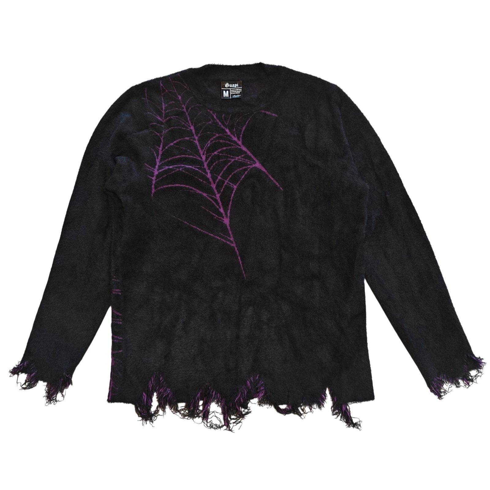 Other Guapi Black Fuzzy Sweater Purple Spiderweb Distressed Hem Size US M / EU 48-50 / 2 - 1 Thumbnail