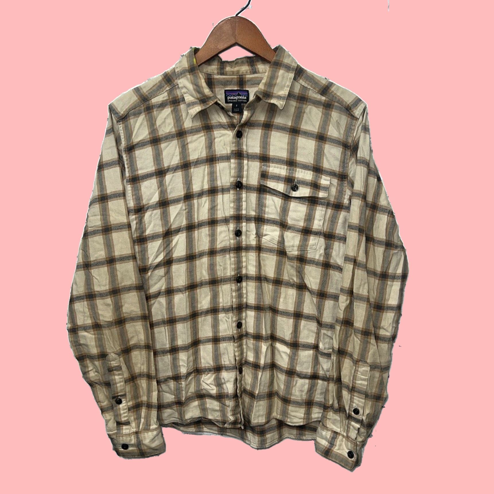 Patagonia Authentic Mens Plaid Beige Shirt Crafted from Soft Organic Cotton in Size Small Size US S / EU 44-46 / 1 - 1 Thumbnail