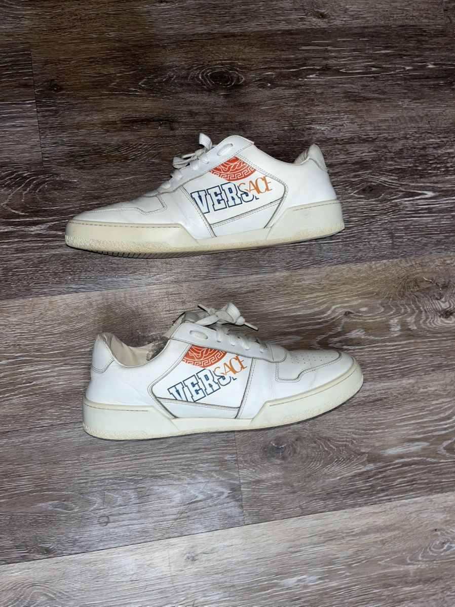 Versace Versace Double Logo White Leather Sneakers Size US 12 / EU 45 - 3 Thumbnail