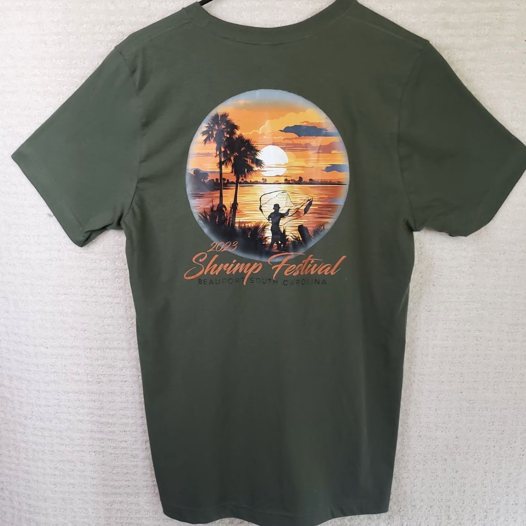 Shrimps Canvas T-Shirt Men M Green Short Sleeve Shrimp Graphics Beaufort Shrimp Festival New! Size US M / EU 48-50 / 2 - 6 Thumbnail