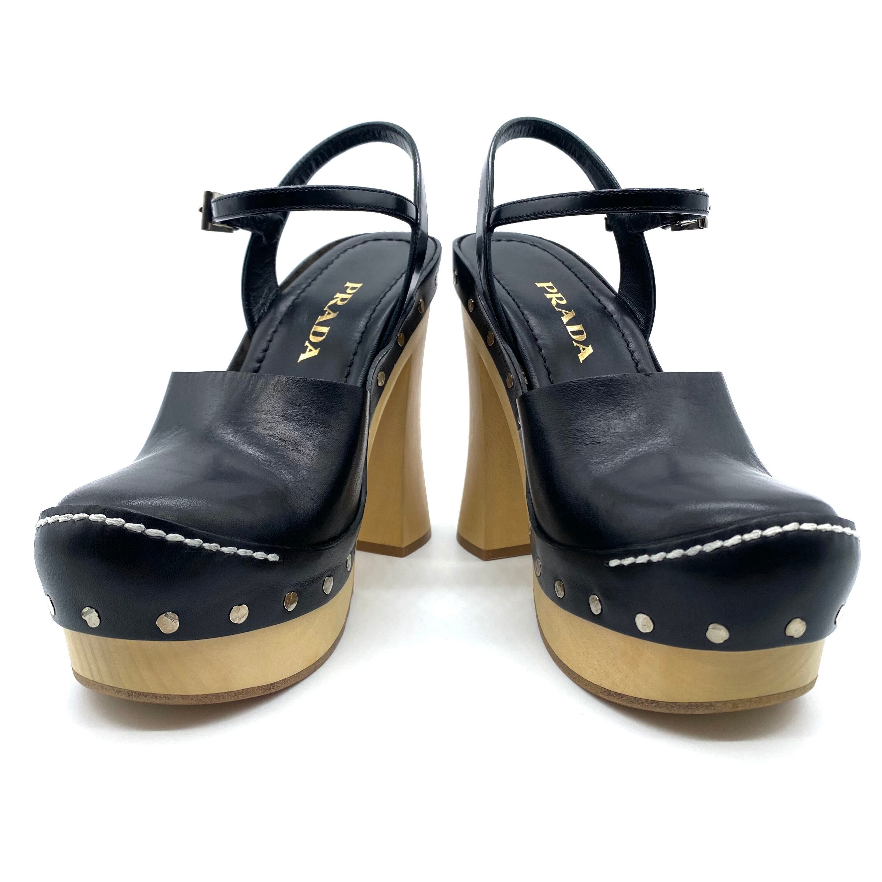 Prada PRADA Wood Heel Chunky Sandal Size US 5 / IT 35 - 3 Thumbnail