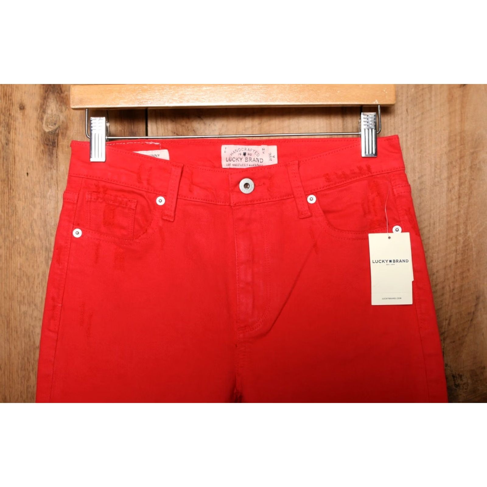 Lucky Brand LUCKY BRAND Bridgette Slim Skinny Jeans Red Denim 26 Women's Bedf ord Distressed Stretch Inseam 29 High Rise Zip Jeans Women Size 26" / US 2 / IT 38 - 2 Thumbnail
