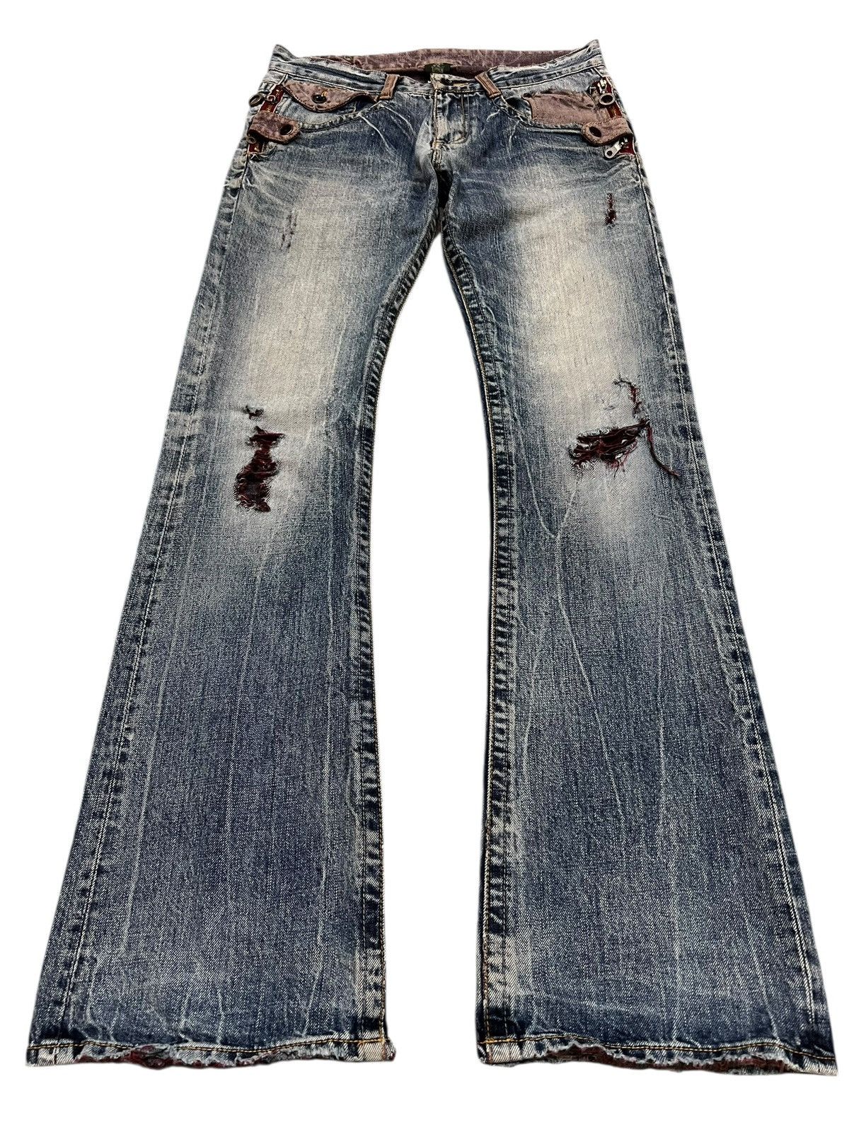 Japanese Brand Vintage Semantic Design Ditressed Flare Mudwash Jean Size US 31 - 1 Thumbnail