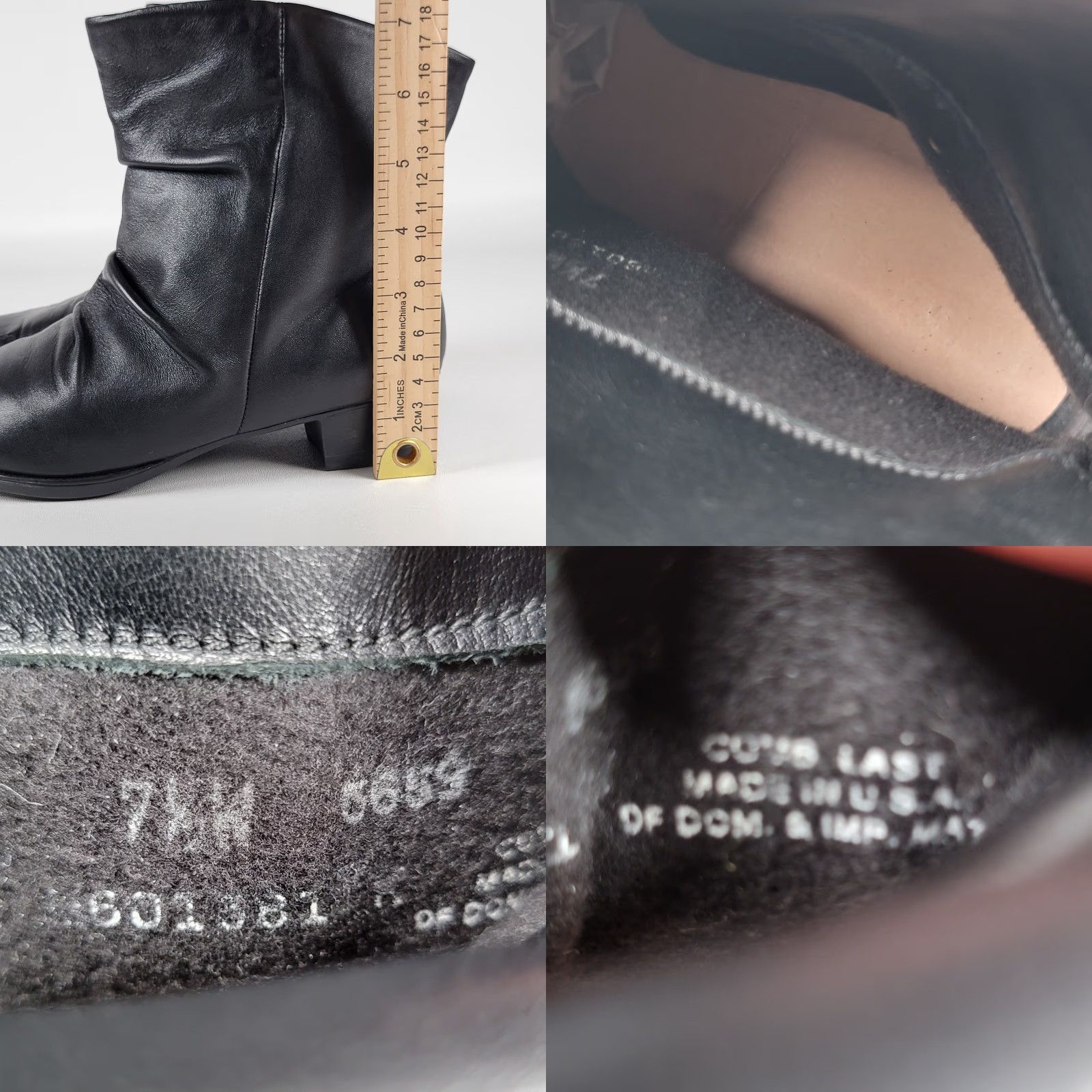 Vintage Munro Slouch Booties Black Leather Size 7.5 Women Pull On Almond Toe Low Block Heel Size US 8 / IT 38 - 9 Thumbnail