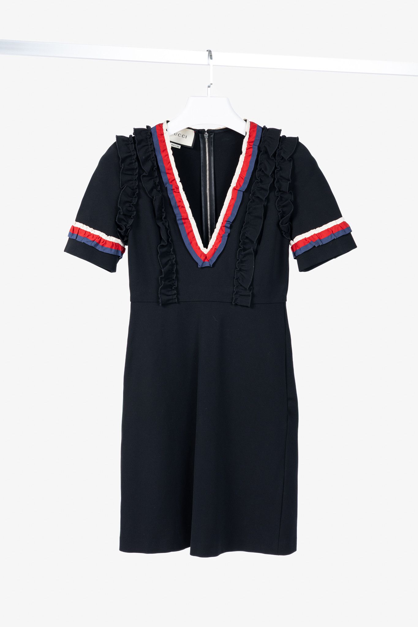 Gucci Gucci Black Sylvie-Web Ruffle-Detail Short Dress Size XS / US 0-2 / IT 36-38 - 1 Thumbnail