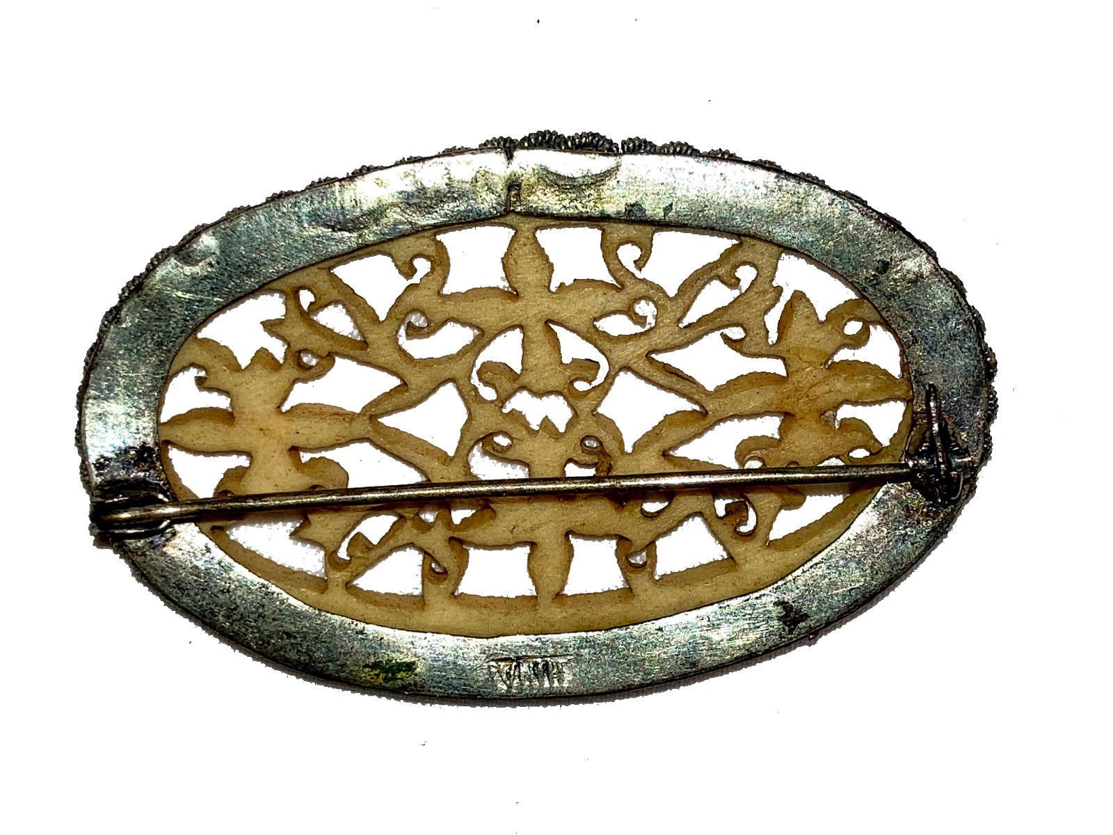 Designer Chinese Carved Floral Cut Out Bovine Bone Pin Pot Metal Size ONE SIZE - 3 Thumbnail