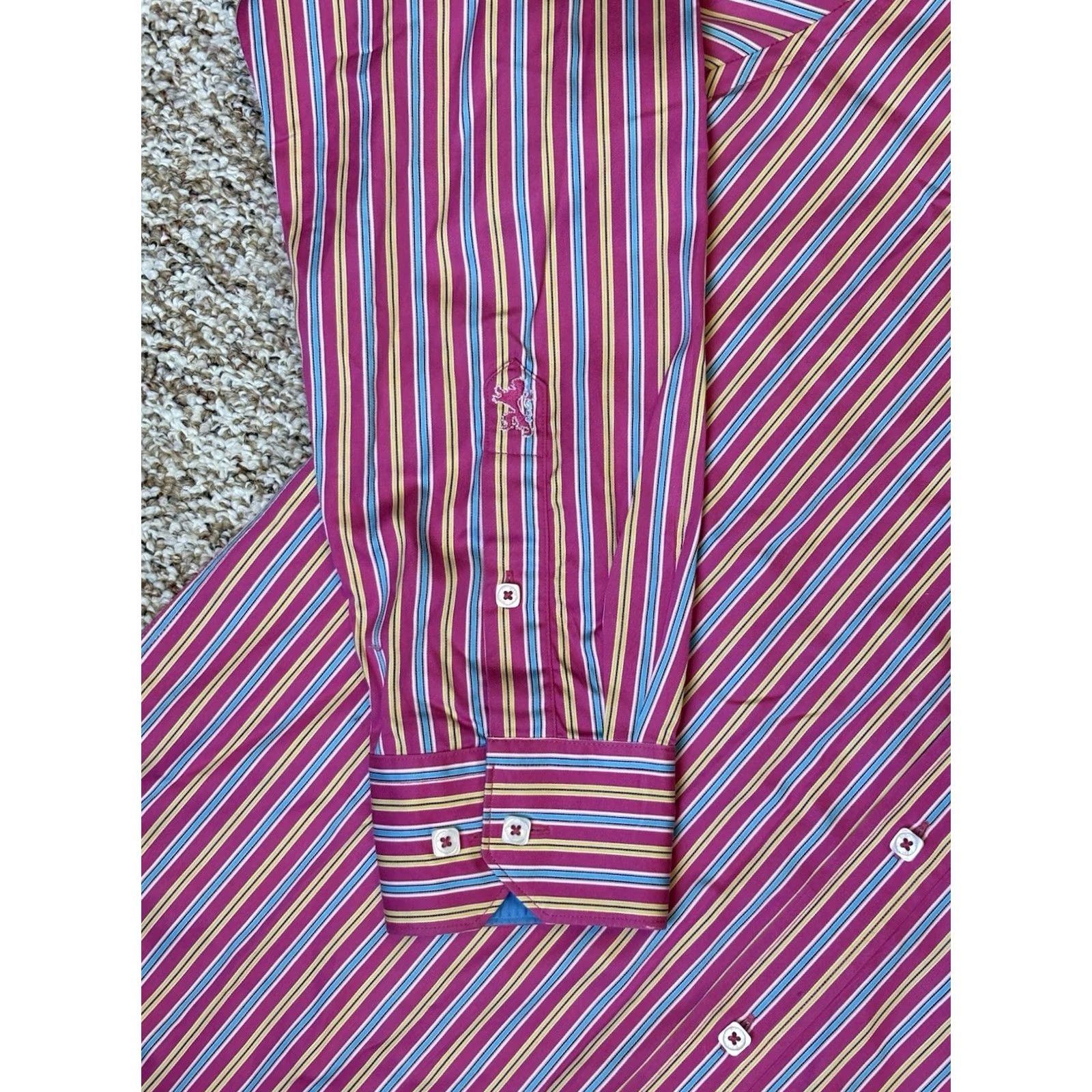 BUGATCHI Bugatchi Shaped Fit Shirt Mens XL Pink Multicolor Striped Button-Up Long Sleeve Size US XL / EU 56 / 4 - 4 Thumbnail