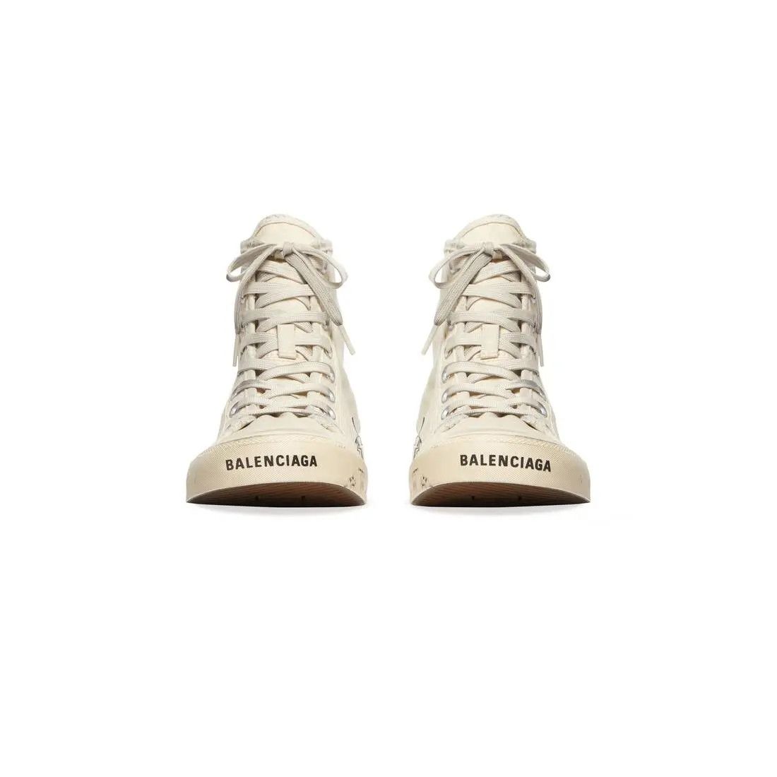 Balenciaga o1mt1gz0924 Paris High Top Graffiti Sneaker in Cream Size US 9 / EU 42 - 3 Thumbnail