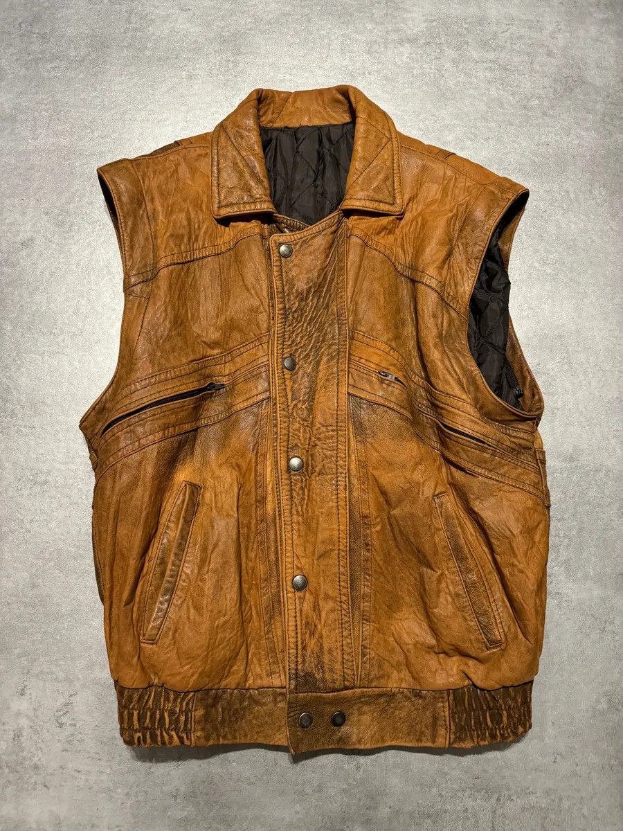 Studio D'Artisan 1990s Artisanal French Eroded Brown Leather Jacket with Detachable Sleeves Size US M / EU 48-50 / 2 - 6 Thumbnail