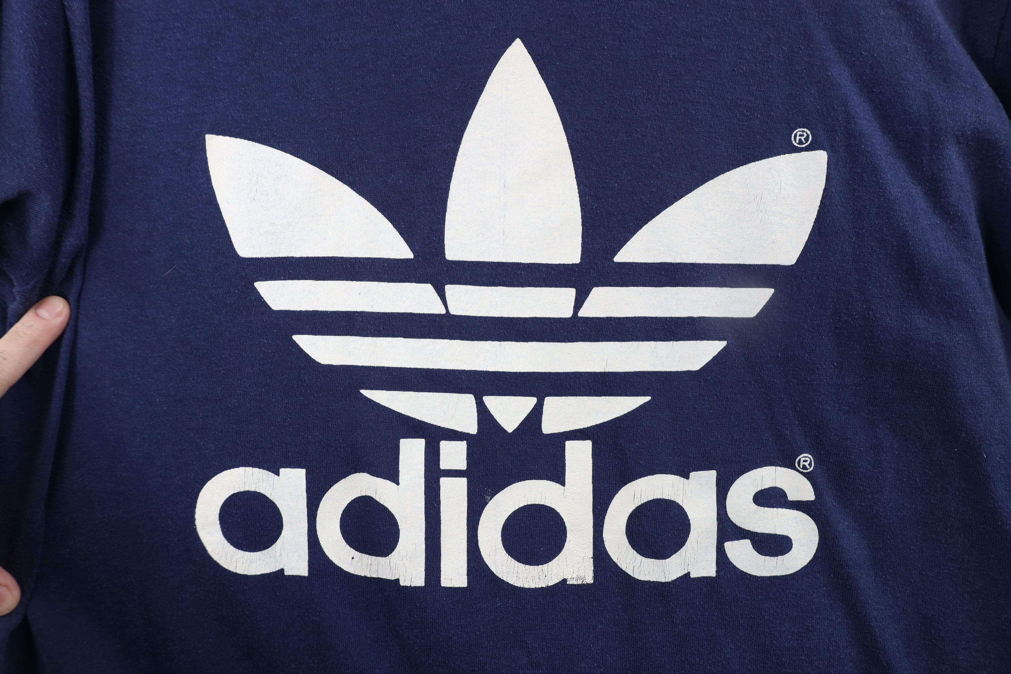 Adidas × Vintage Vintage 70s Adidas Spell Big Logo Trefoil T-Shirt Blue USA Size US L / EU 52-54 / 3 - 4 Thumbnail