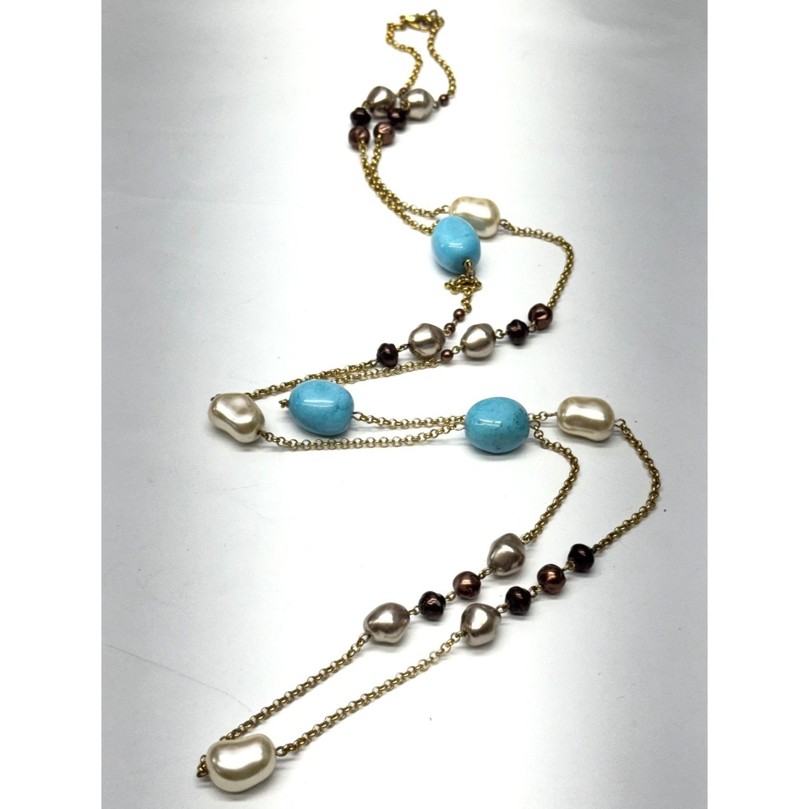 Vintage Vintage glass stone pearl beaded chain long necklace Size ONE SIZE - 1 Thumbnail