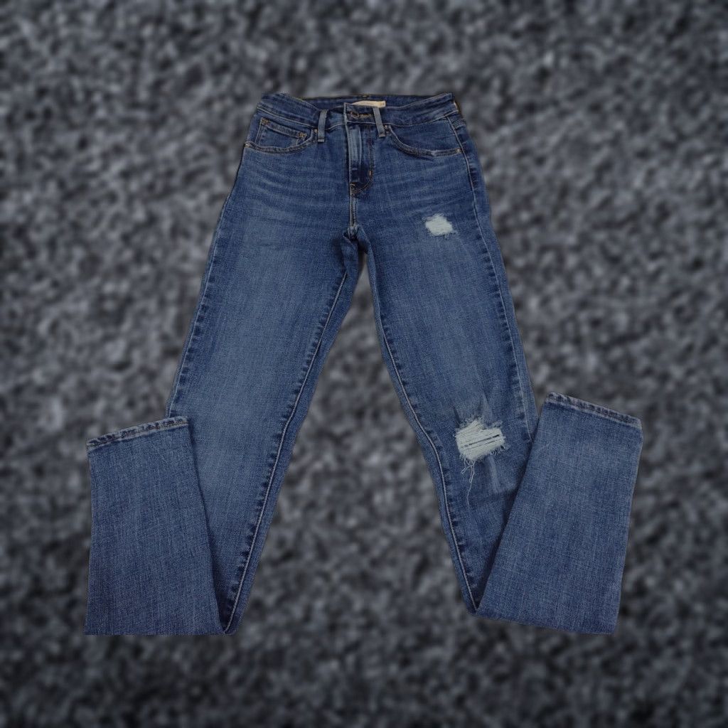 Levi's Levi's Women's Premium 721 High-Rise Skinny Jeans Distressed 24 Blue Denim Stretch Pockets Zipper Button 31" Inseam Regular Women Mens? Size 42" / US 20 - 1 Thumbnail