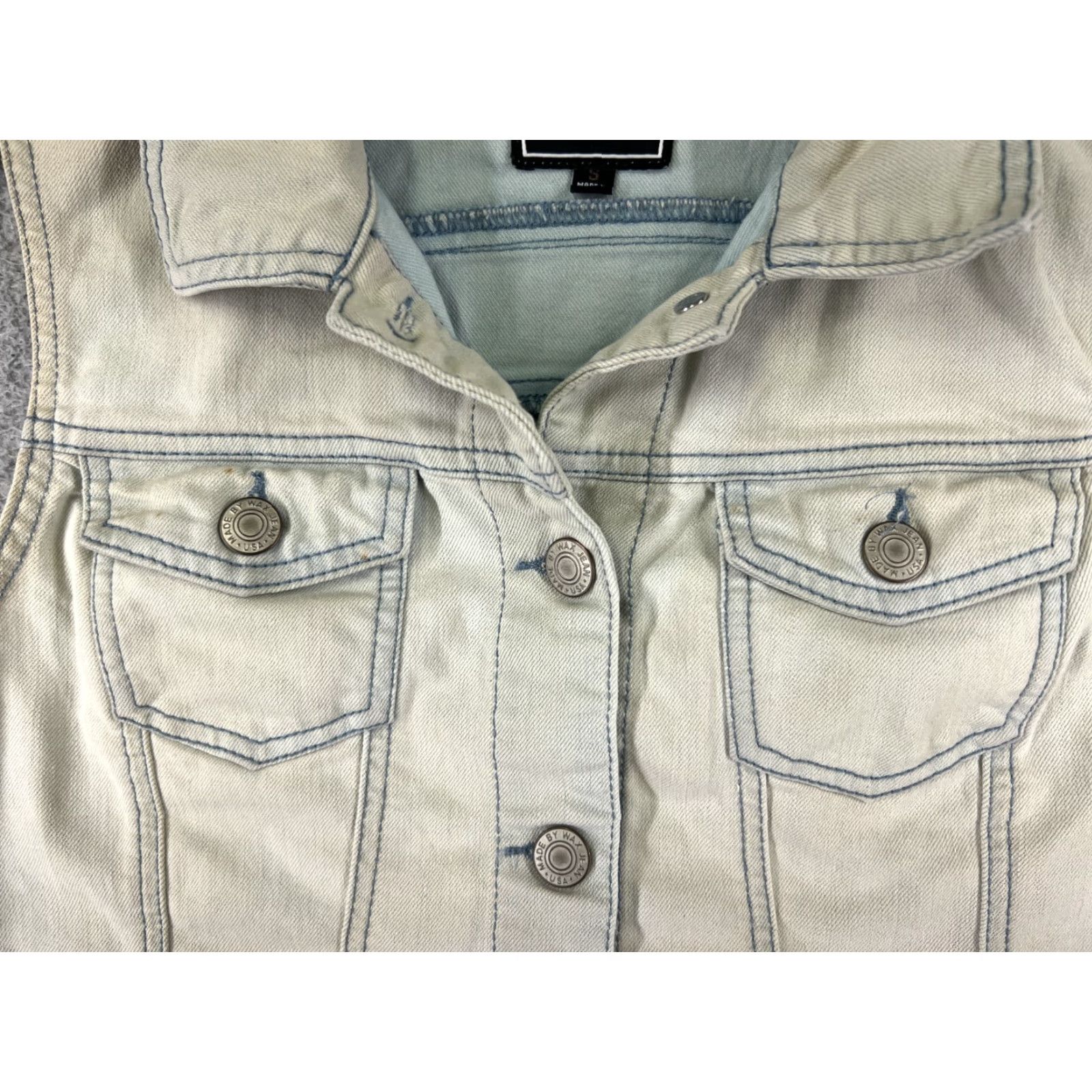 Vintage WAX JEAN Vest Womens Small White Denim Jean Cotton Blend Button Up Pockets Size 28" / US 6 / IT 42 - 6 Thumbnail