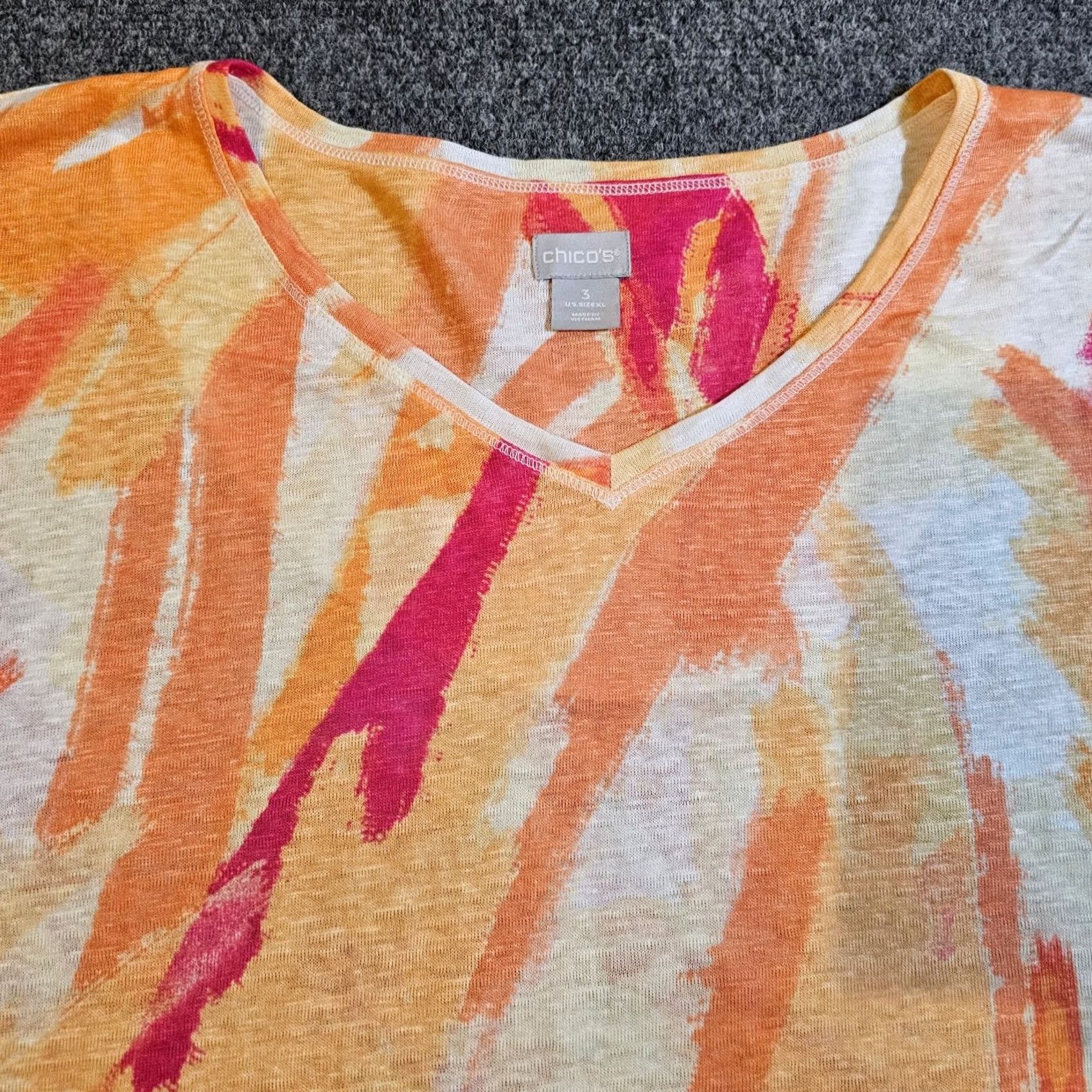 Vintage Chicos Top Shirt Women XL Orange Linen Knit Boxy Stretchy Casual Beachy Easy Care Silhouette Mens Womens Size XL / US 12-14 / IT 48-50 - 2 Thumbnail