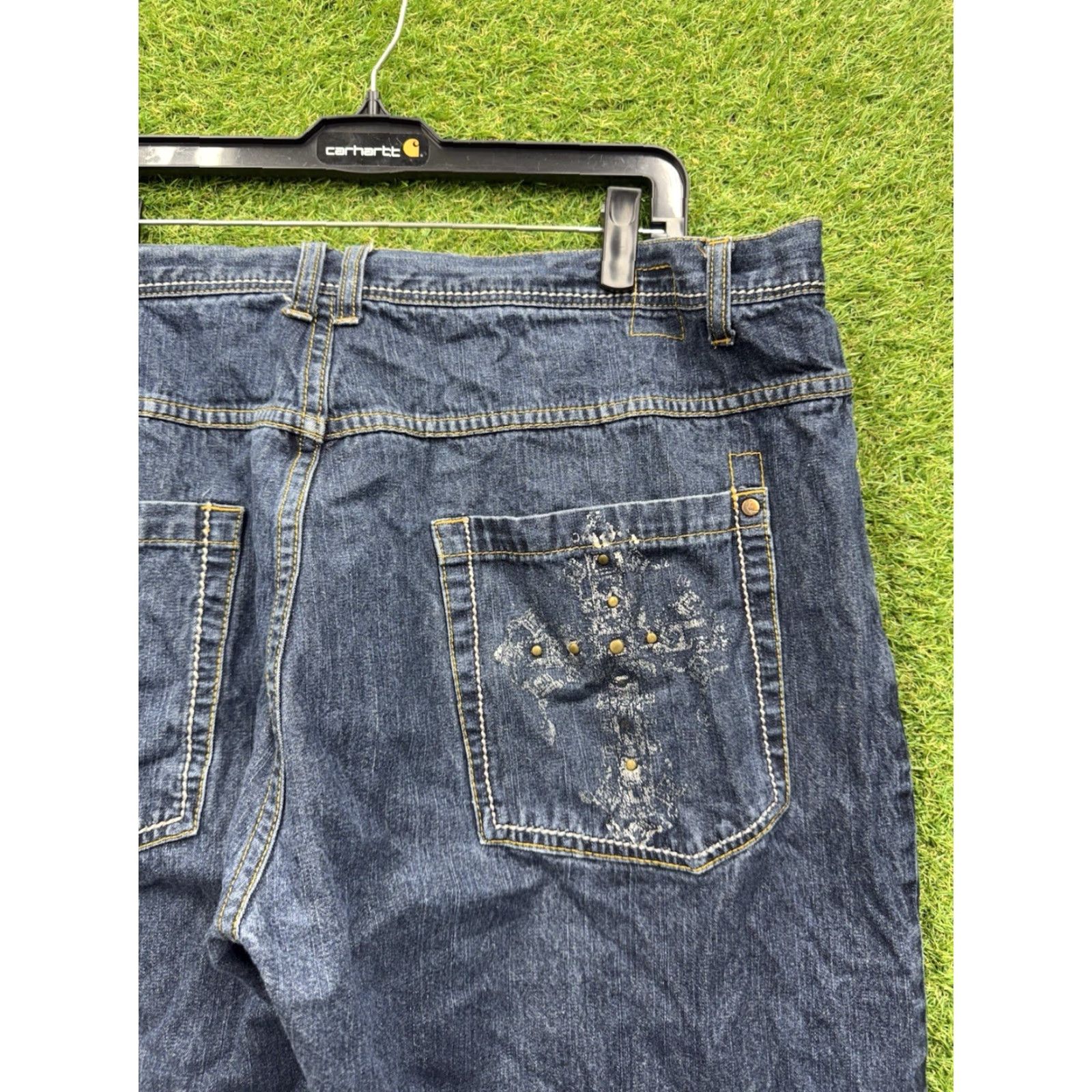 Vintage VINTAGE Helix Jeans Men 44x34 Slim Straight Cotton Denim Blue Baggy Punk Grunge 90s Buckle/Logo Accents Mens Size US 44 / EU 60 - 7 Thumbnail