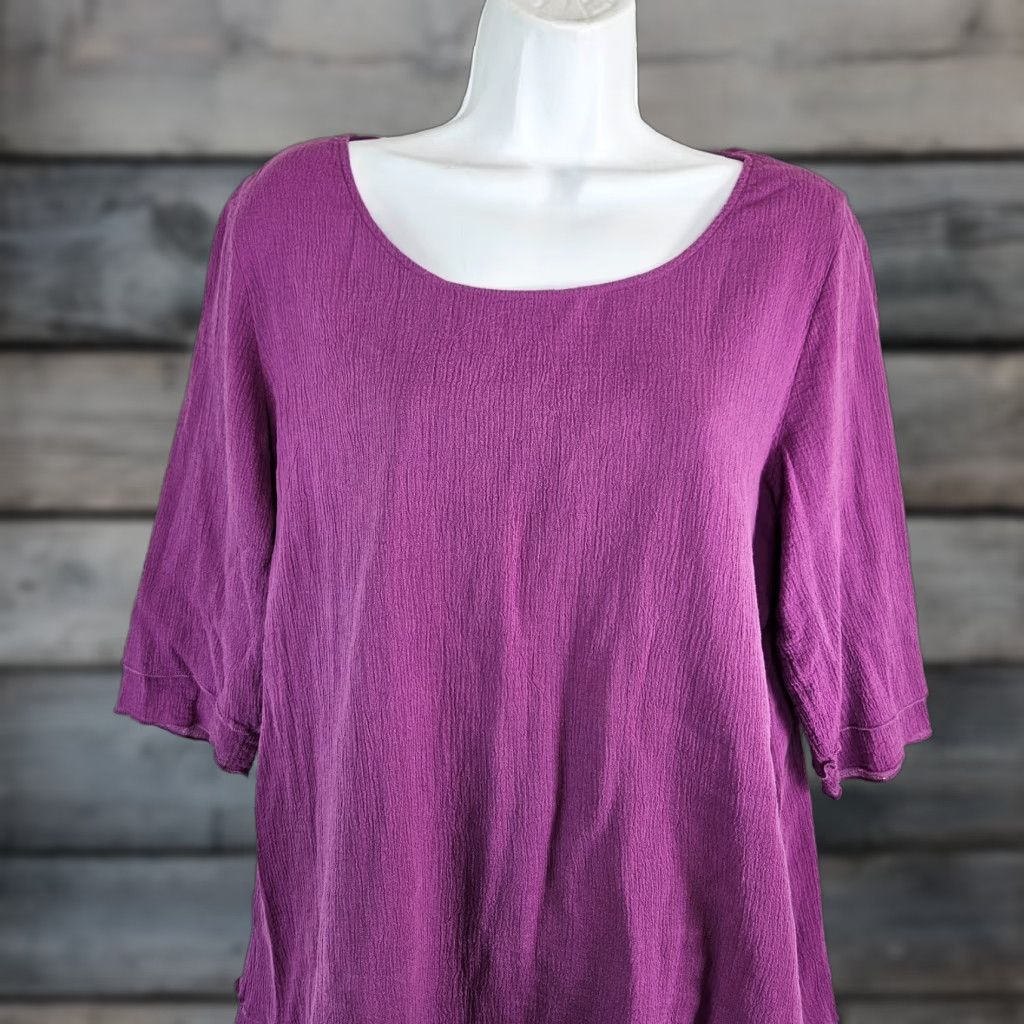 Soft Surroundings Soft Surroundings Womens Shirt Adult Small Solid Purple 3/4 Sleeve Cotton Blouse, Regular, Pullover, Casual, Spring Summer Fall, Womens Size S / US 4 / IT 40 - 1 Thumbnail