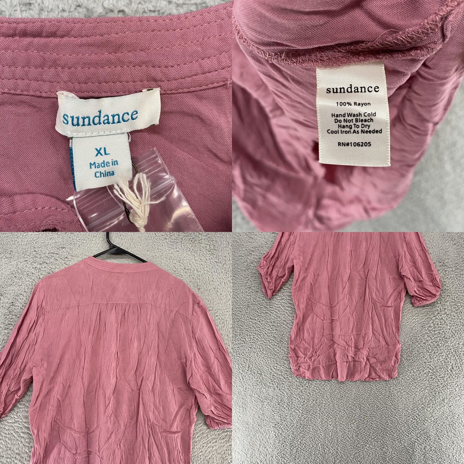 Vintage Sundance Shirt Womens XL Pink Kimberly Tunic Pintuck Henley Crinkle Rayon Top Size XL / US 12-14 / IT 48-50 - 8 Thumbnail