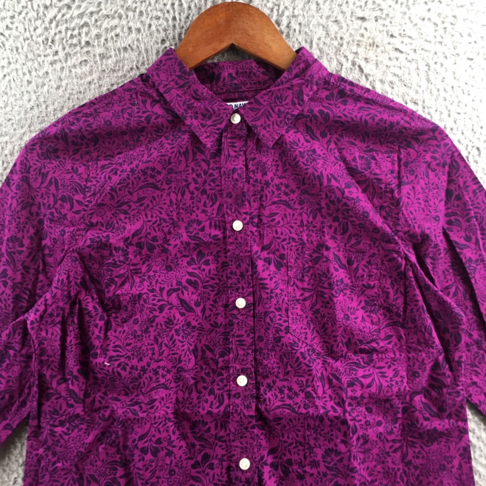 Old Navy Old Navy Shirt Womens S Petite Purple Floral Print Button-Up Long Sleeve Cotton Size S / US 4 / IT 40 - 2 Thumbnail