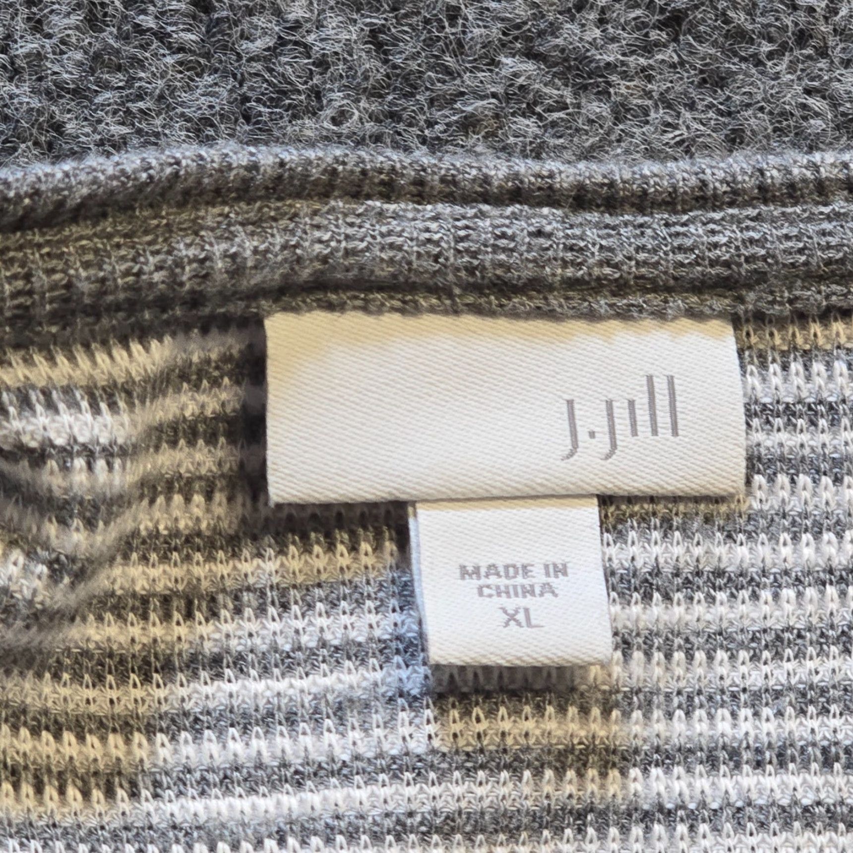 J. Jill J. Jill Blouse Women's XL Gray Striped Thermal Texture Long Sleeve Knit Cotton Regular Fit Shirt Size XL / US 12-14 / IT 48-50 - 4 Thumbnail